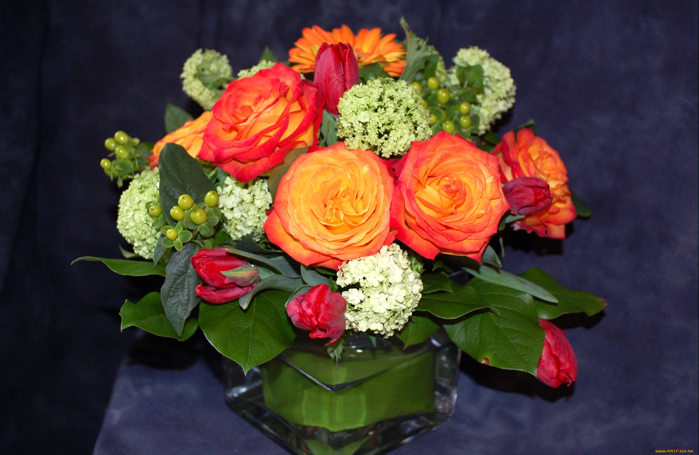 цветы, букеты, композиции, листья, гортензия, розы