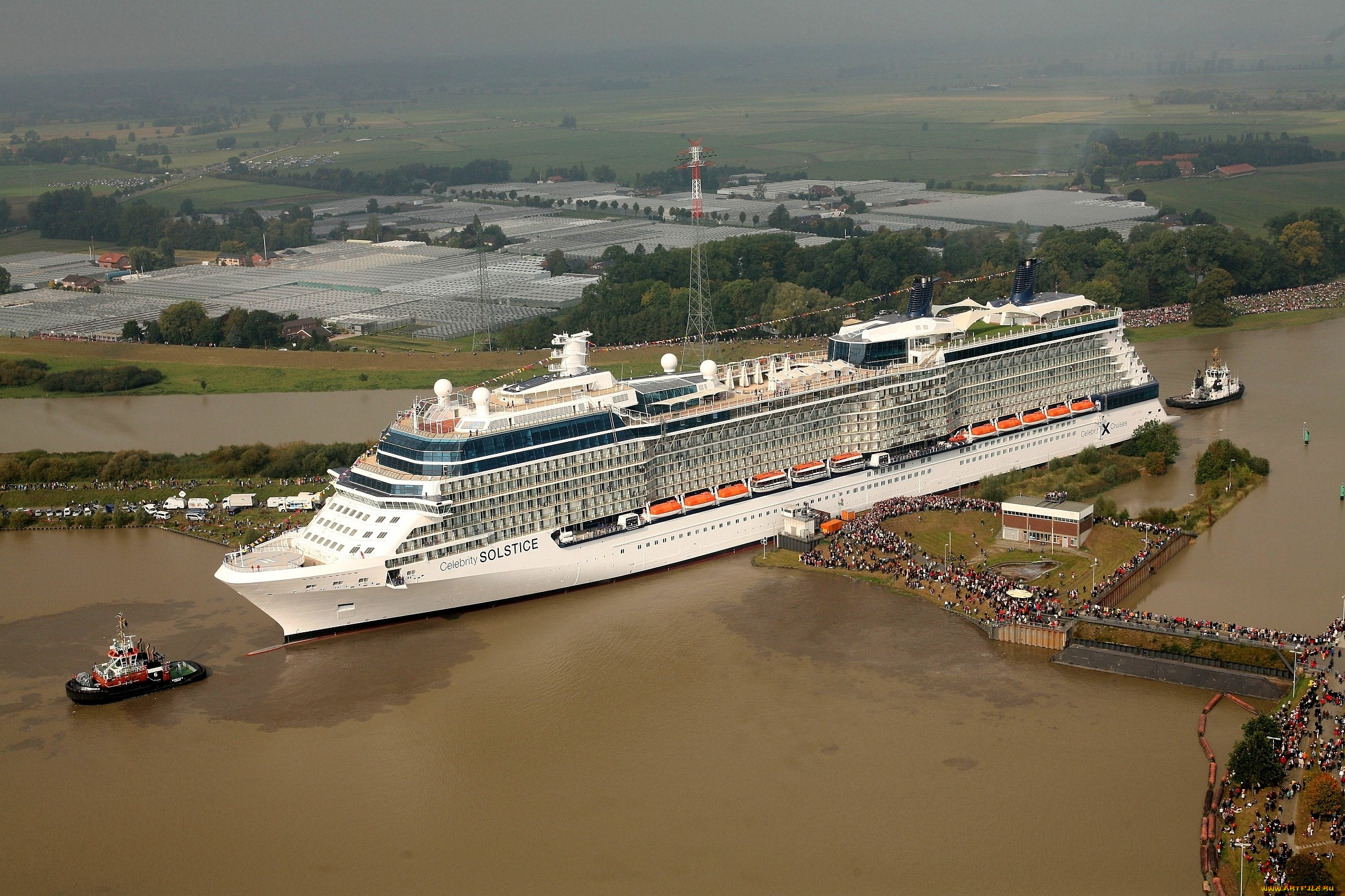 корабли, лайнеры, река, люди, лайнер, баркас