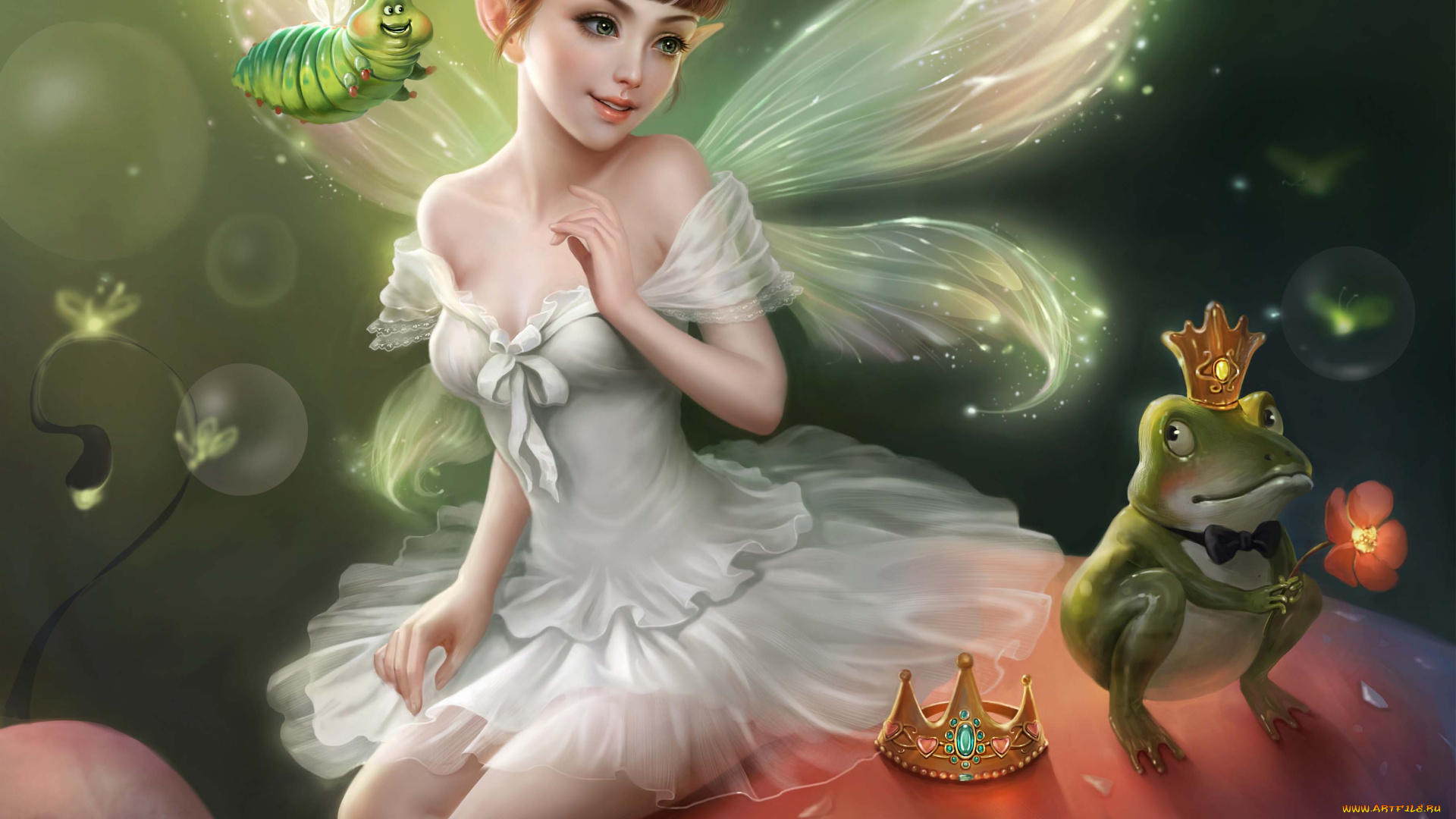 фэнтези, феи, фея, гусеница, лягушка, fairy, гриб, корона