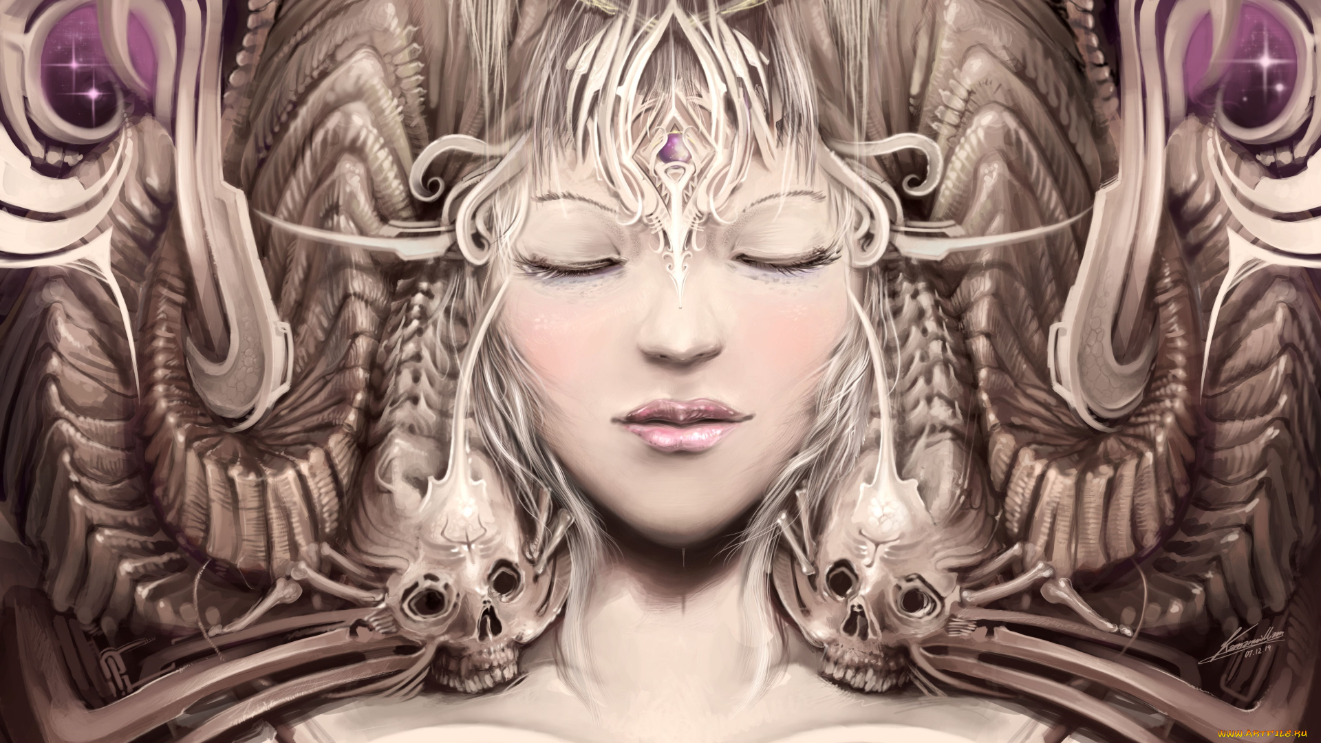 фэнтези, существа, черепа, девушка