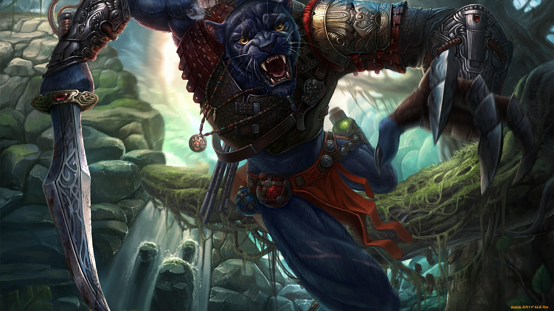 фэнтези, существа, пантера, меч