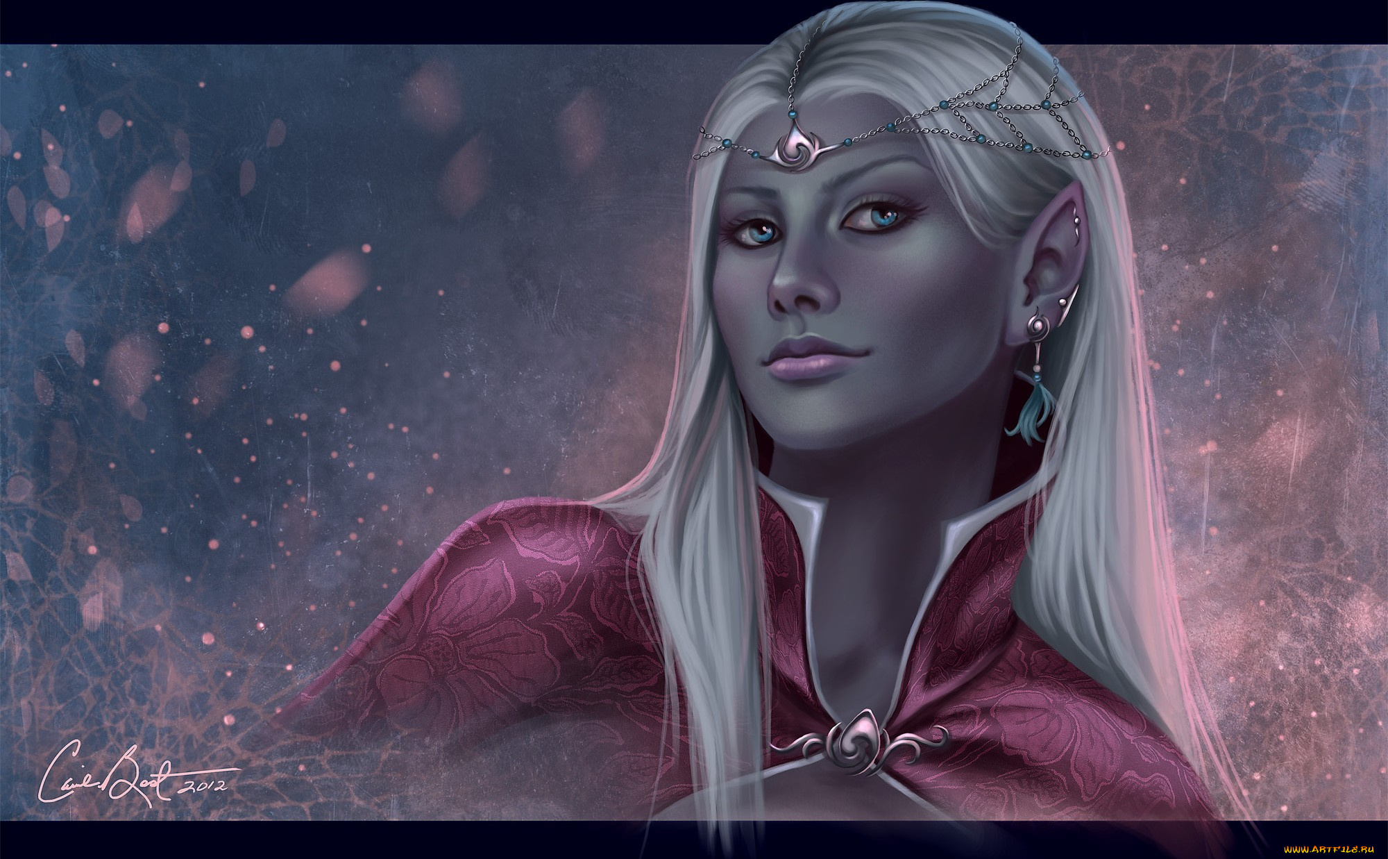 фэнтези, эльфы, девушка, белые, волосы, темнокожая, темный, эльф, дроу