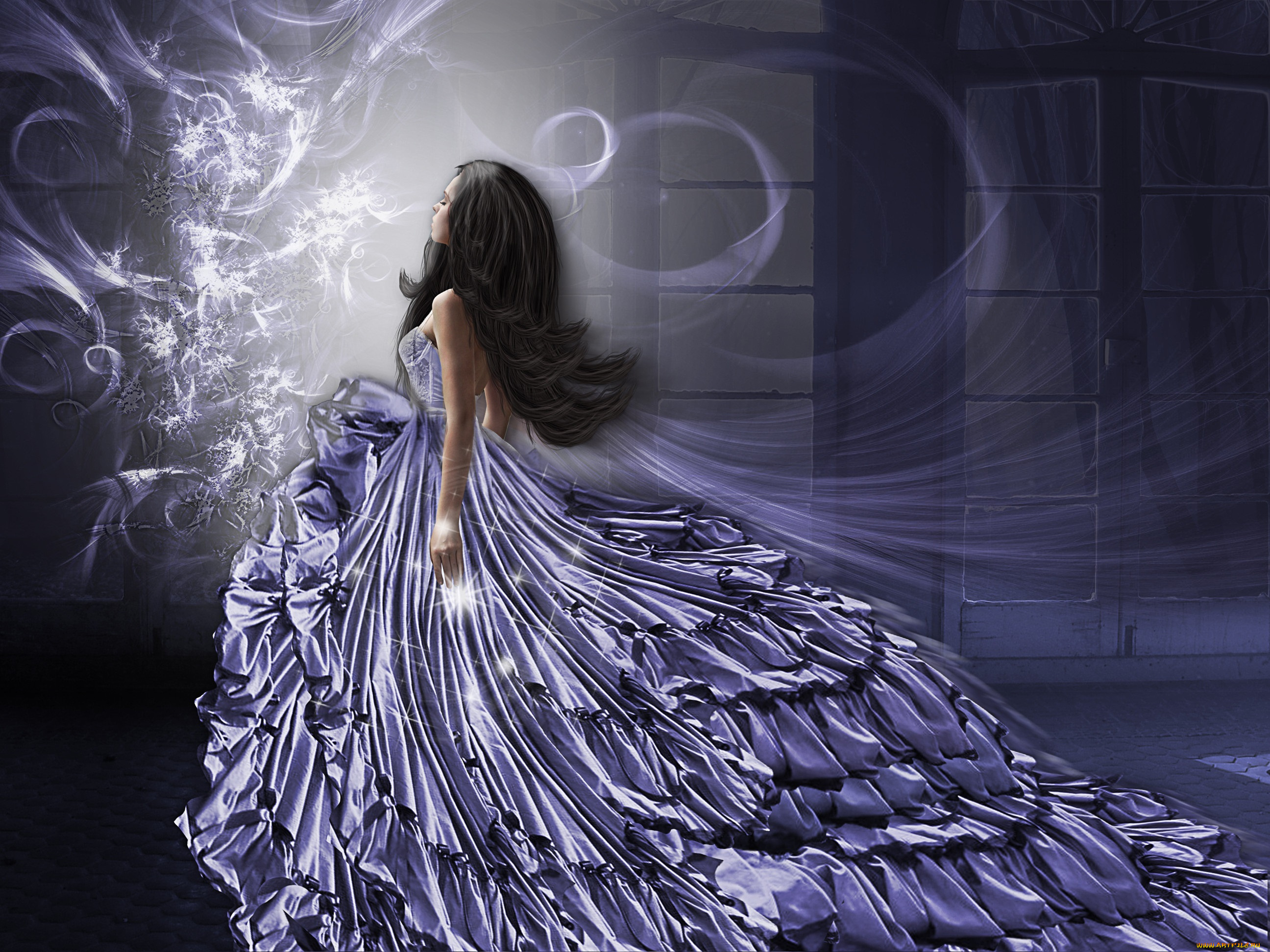 фэнтези, девушки, девушка, профиль, волосы, платье, шлейф, рука