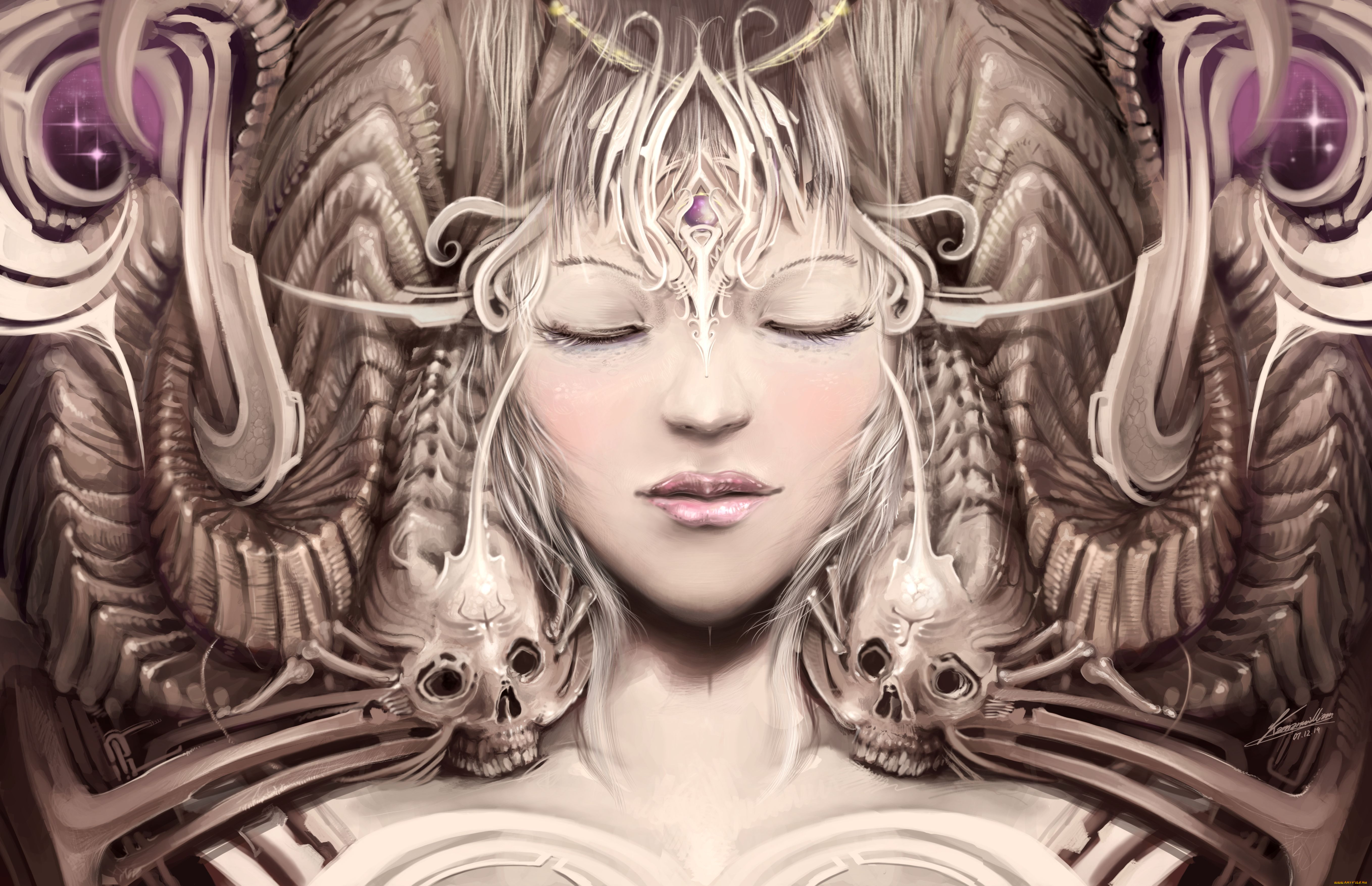 фэнтези, существа, черепа, девушка