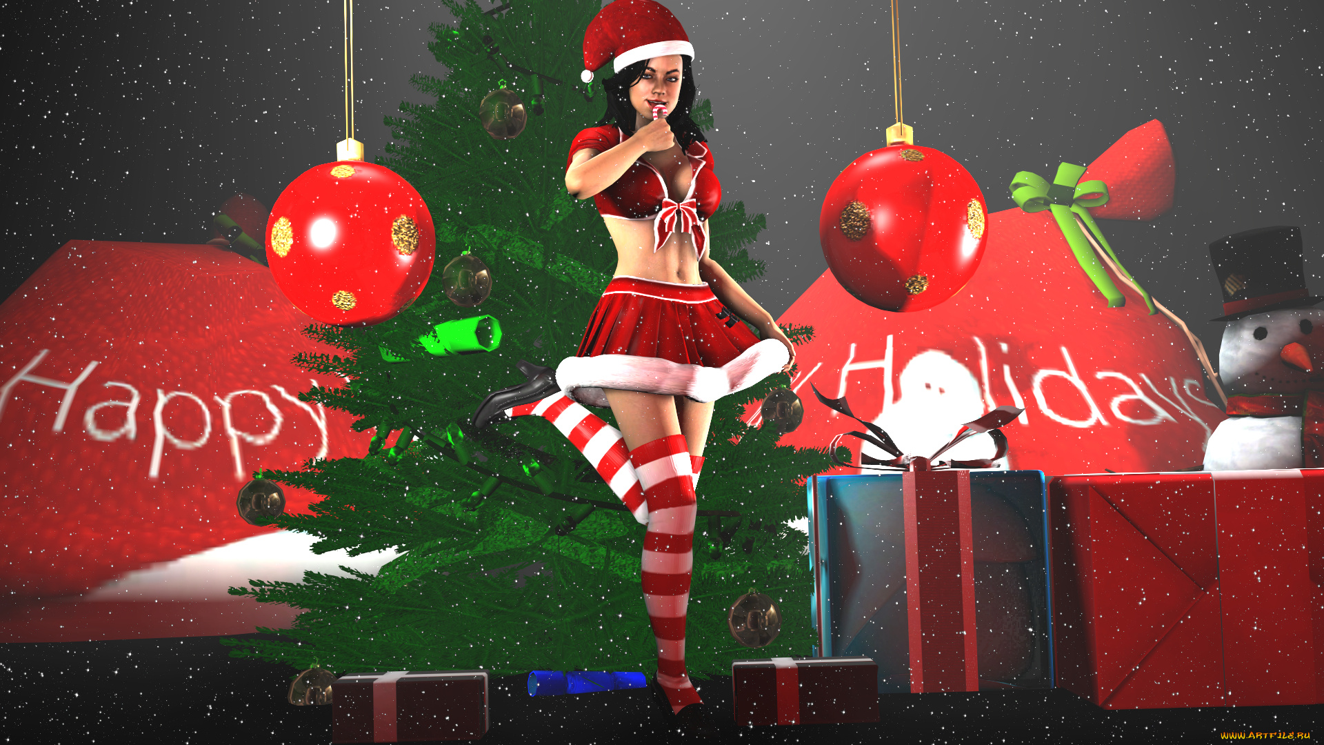 3д, графика, holidays, , праздники, снегурочка, шары