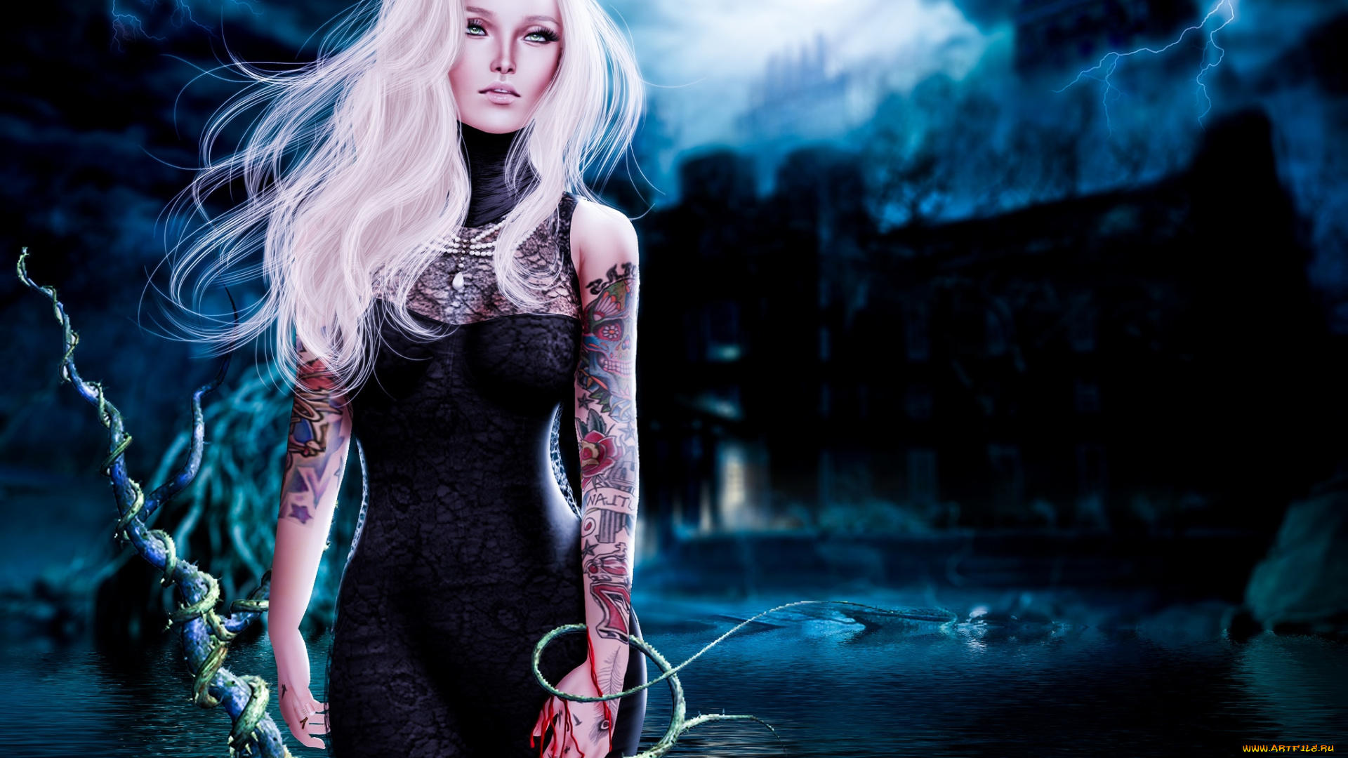 3д, графика, people, , люди, блондинка, тату