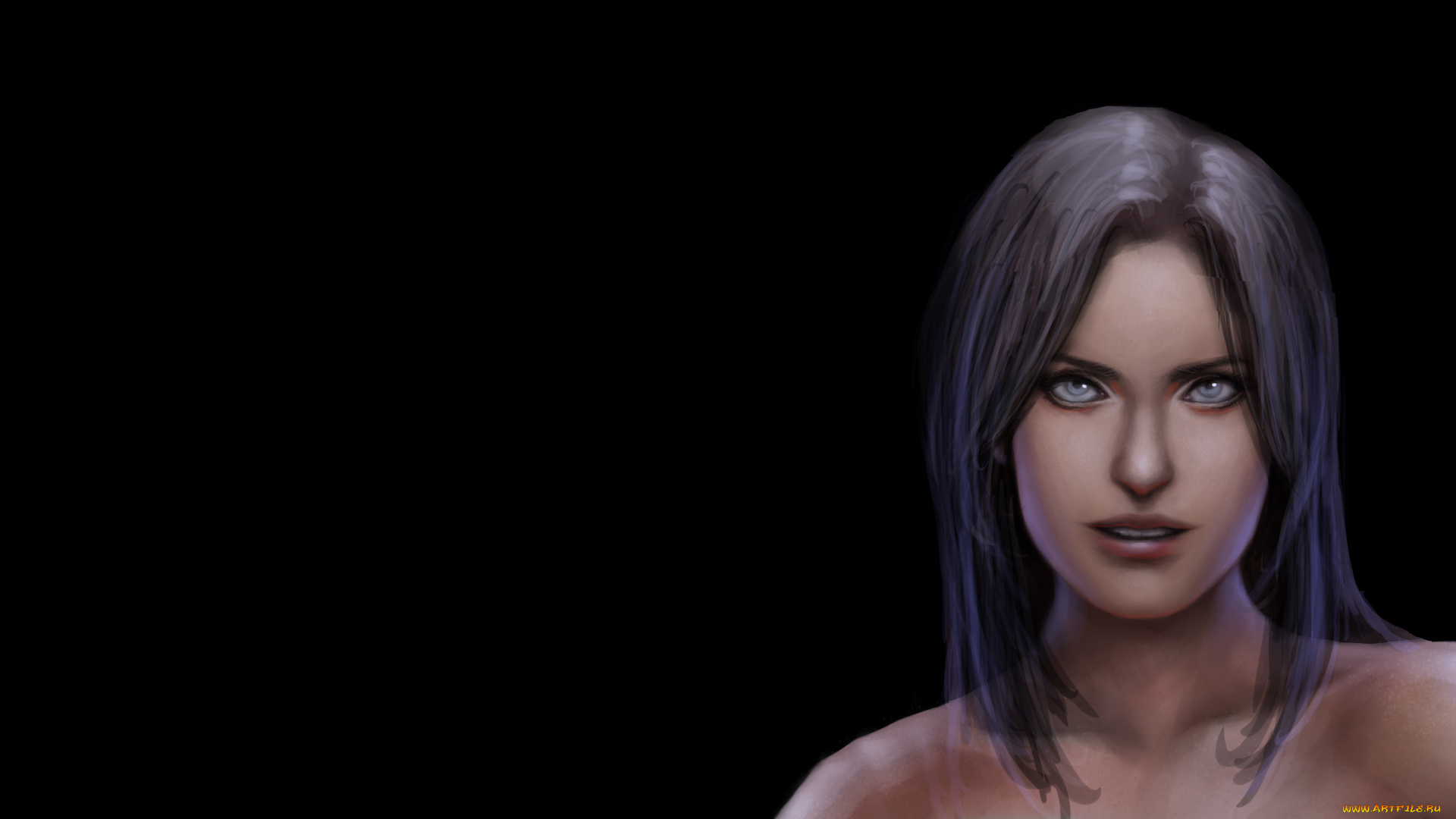 девушка, рисованные, люди, лицо, темный, фон