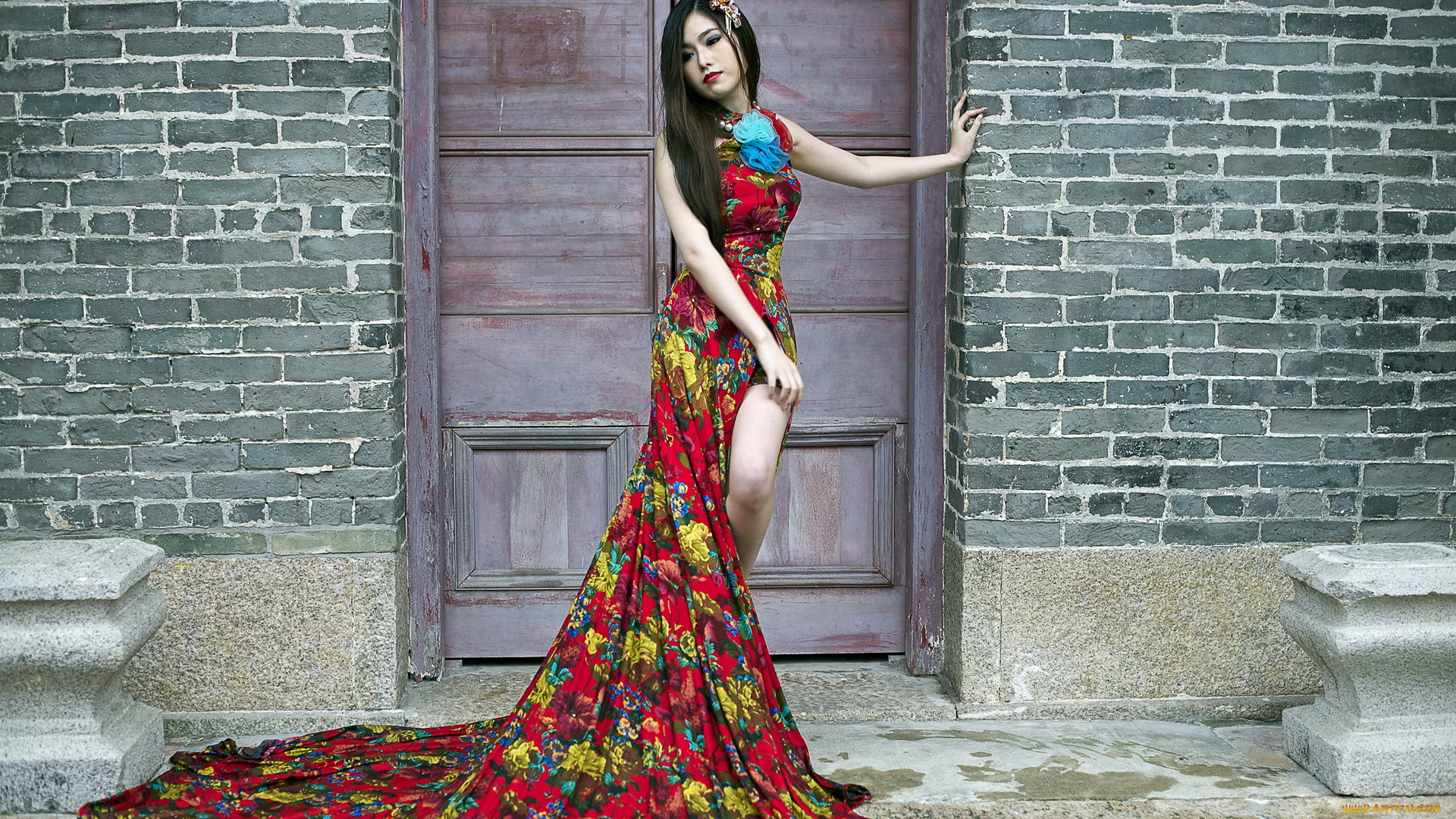 девушки, -unsort, , азиатки, девушка, азиатка, стена