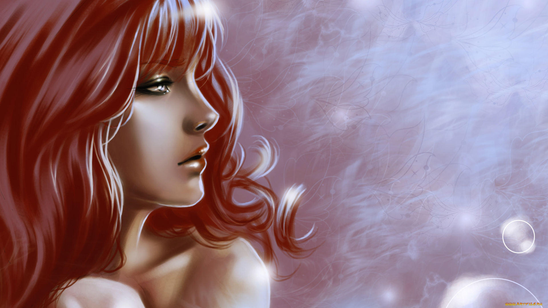 рисованные, люди, пузьрьки, рыжая, волосы, лицо, арт, девушка, профиль