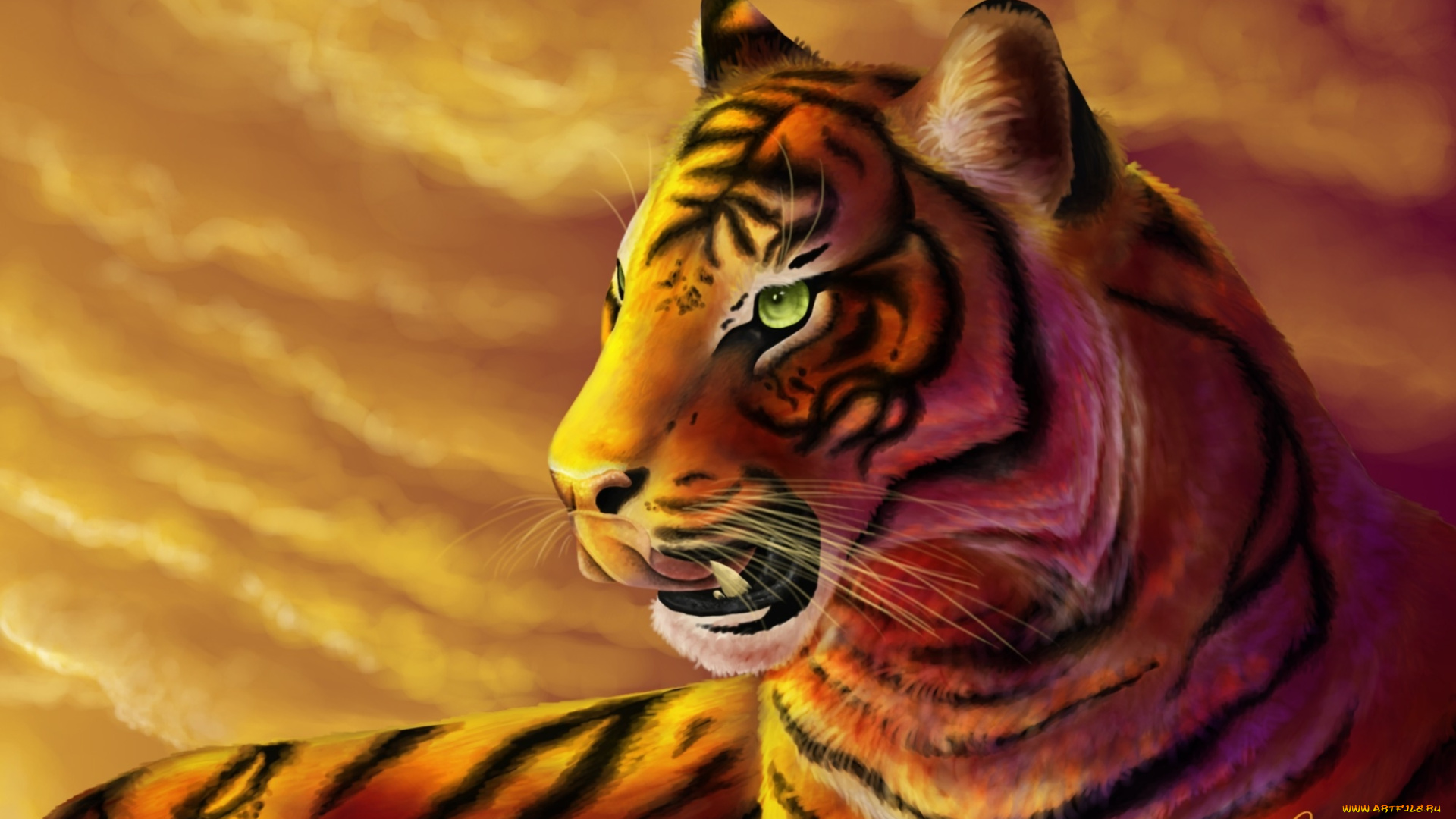 рисованные, животные, , тигры, язык, хищник, дикая, кошка, тигр, морда