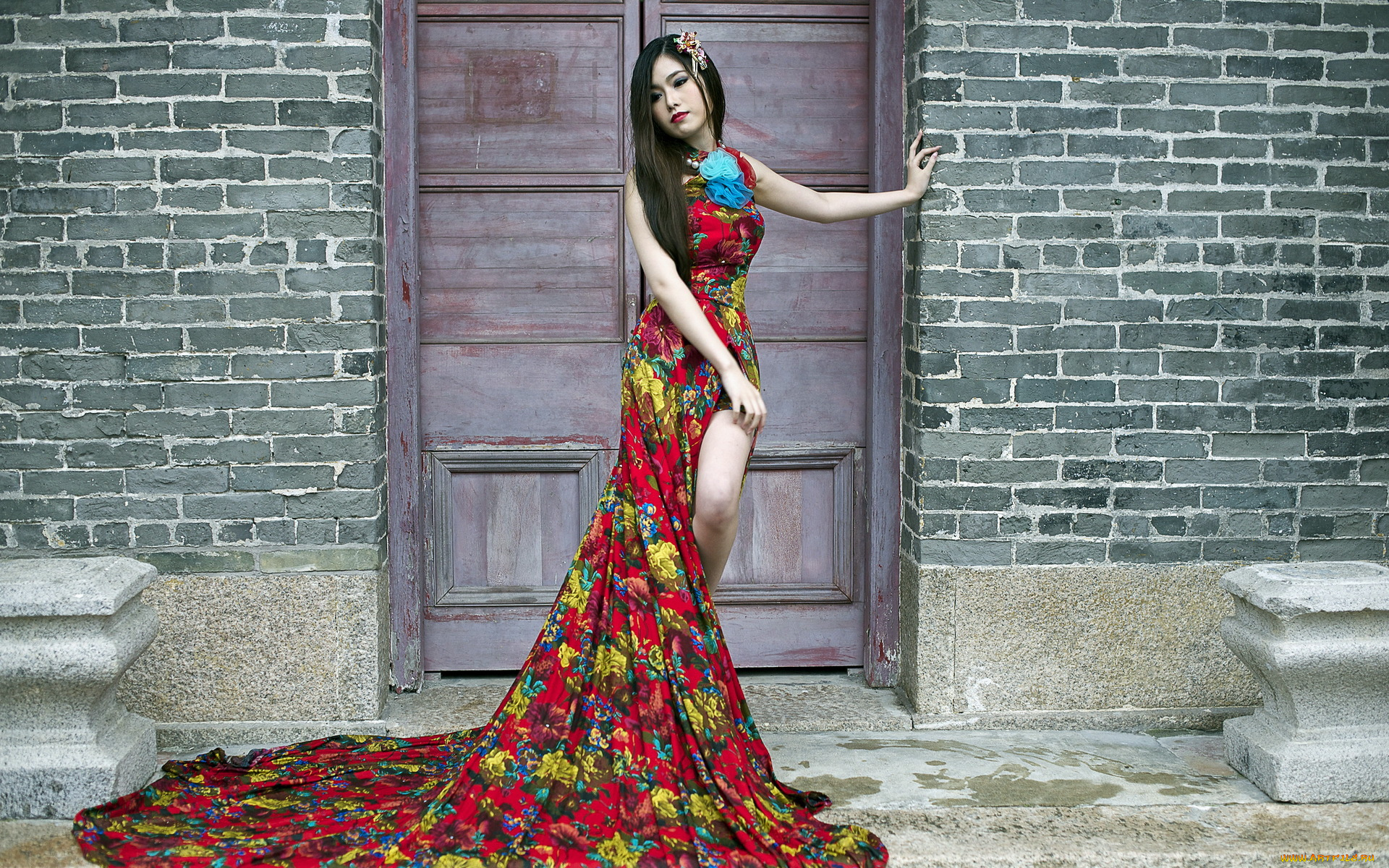 девушки, -unsort, , азиатки, девушка, азиатка, стена