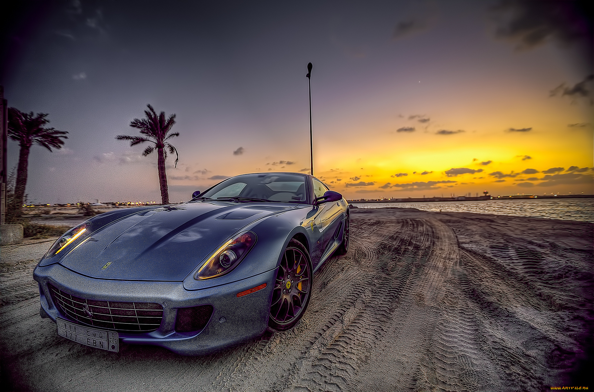 автомобили, ferrari, авто, заря, пляж