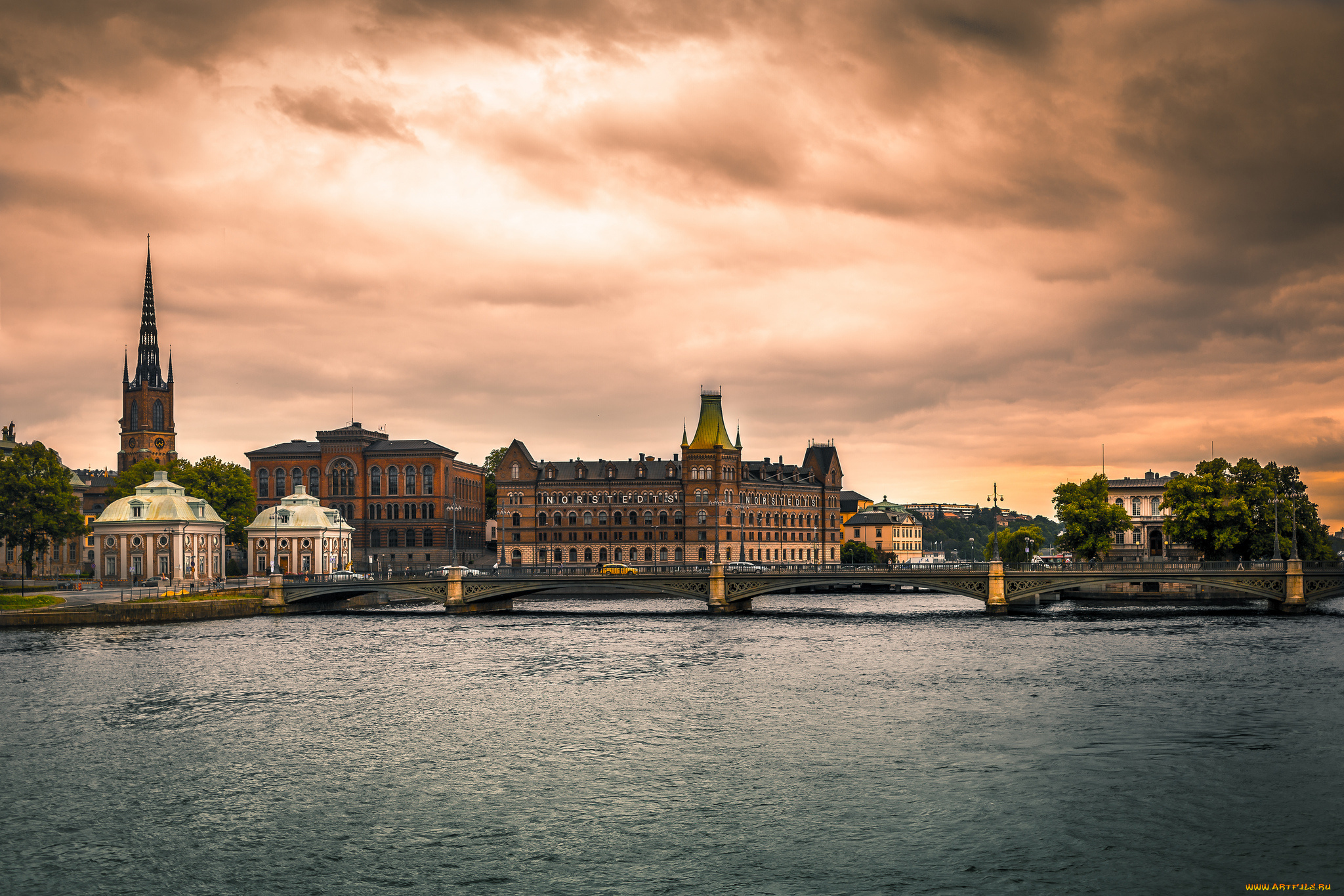 города, стокгольм, , швеция, здания, река, мост