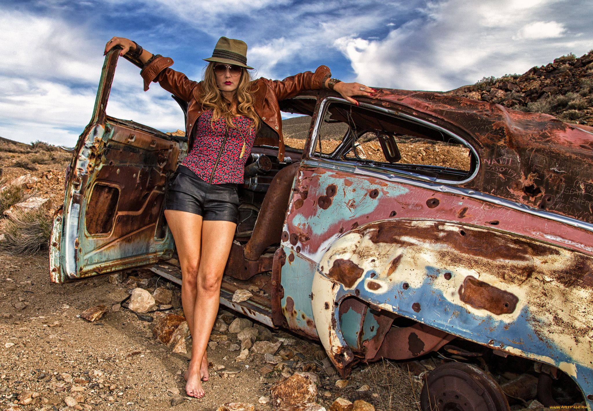 девушки, -unsort, , блондинки, очки, шляпа, девушка, металлолом