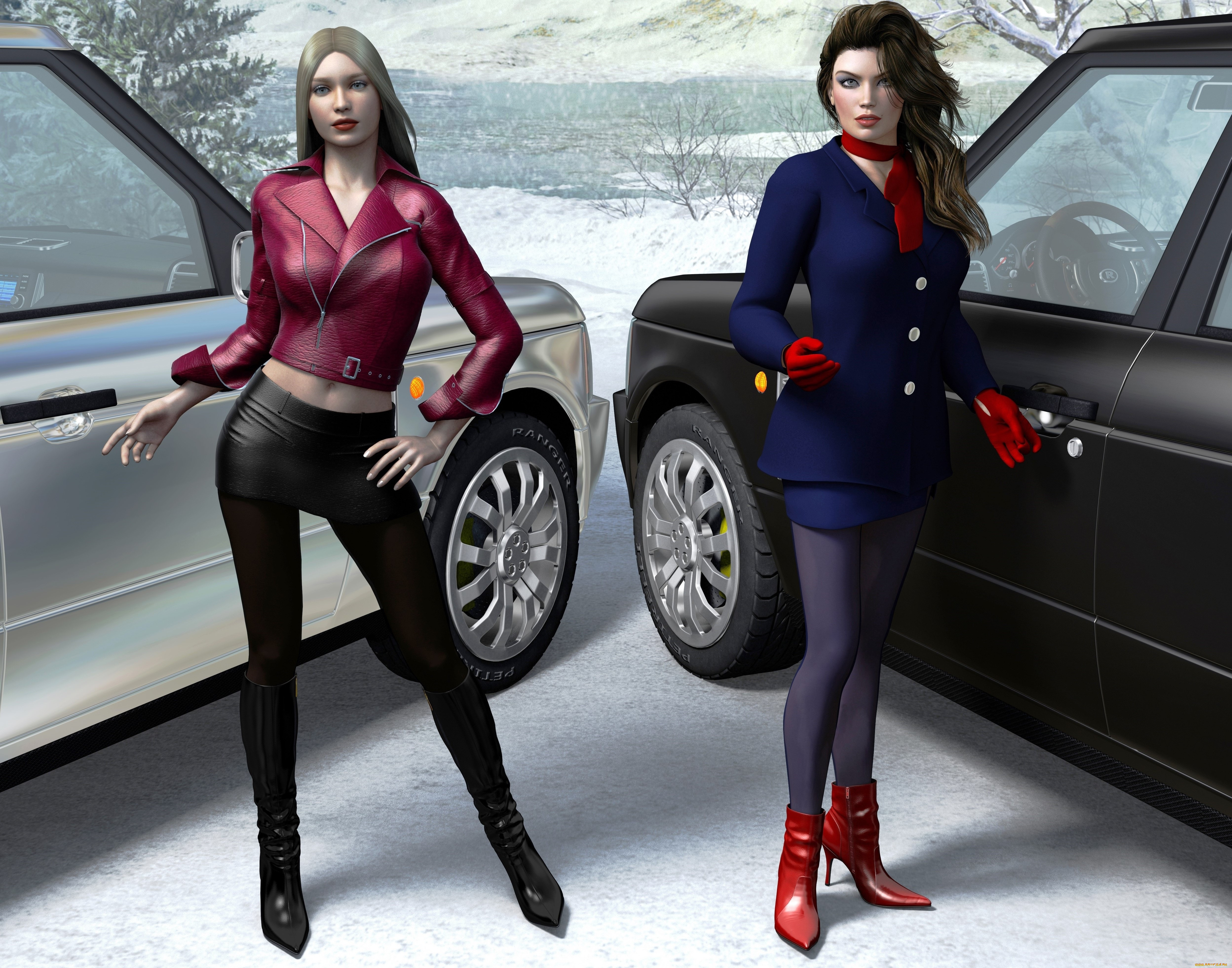 3д, графика, people, , люди, девушки, автомобили
