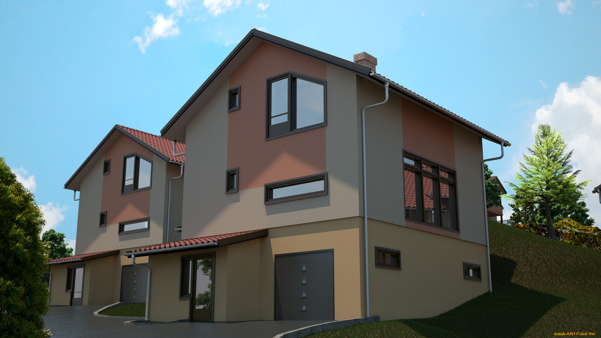 3д, графика, архитектура, , architecture, небо, окна, дом