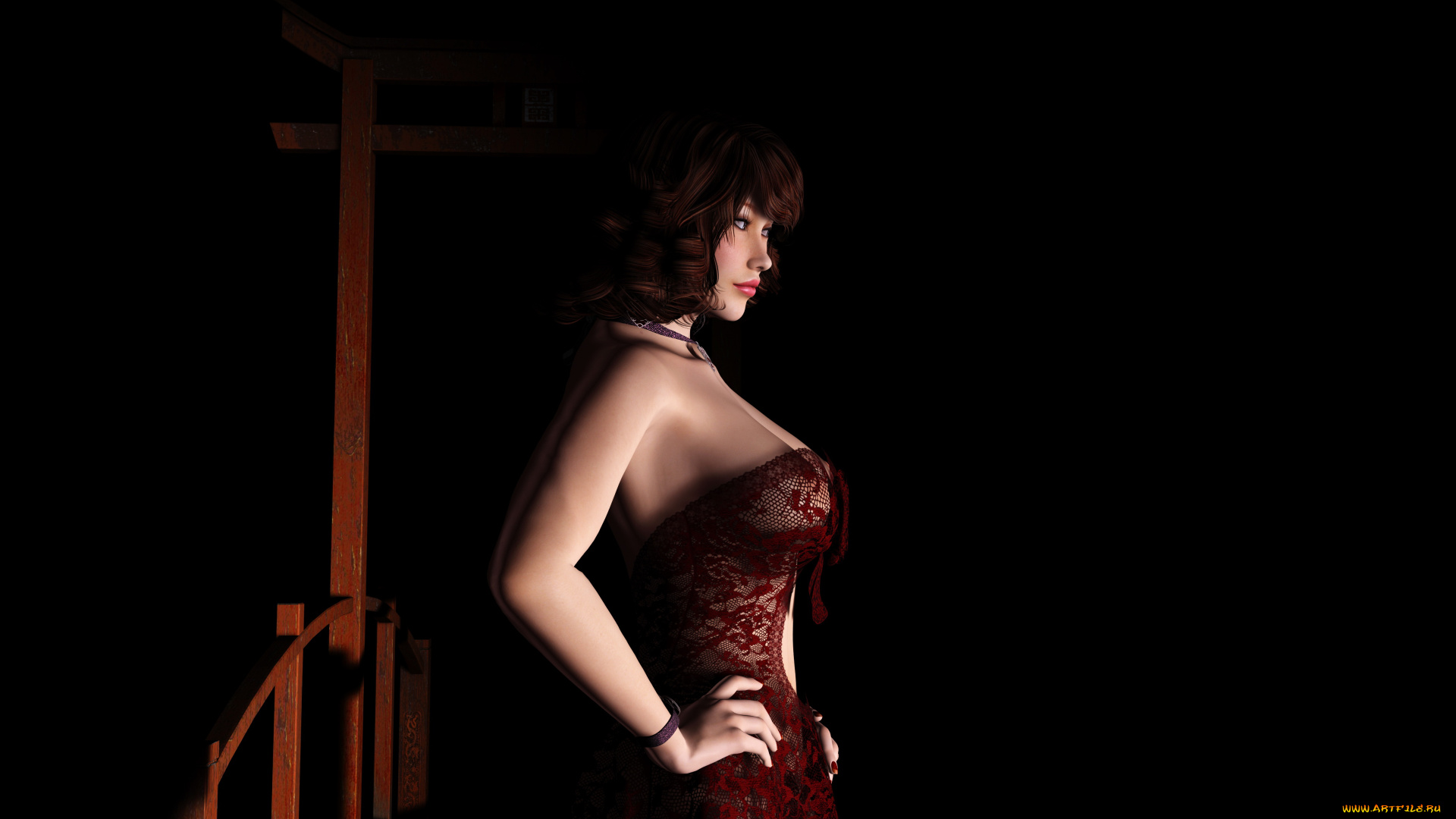 3д, графика, люди, , people, рыжая, фон, взгляд, девушка