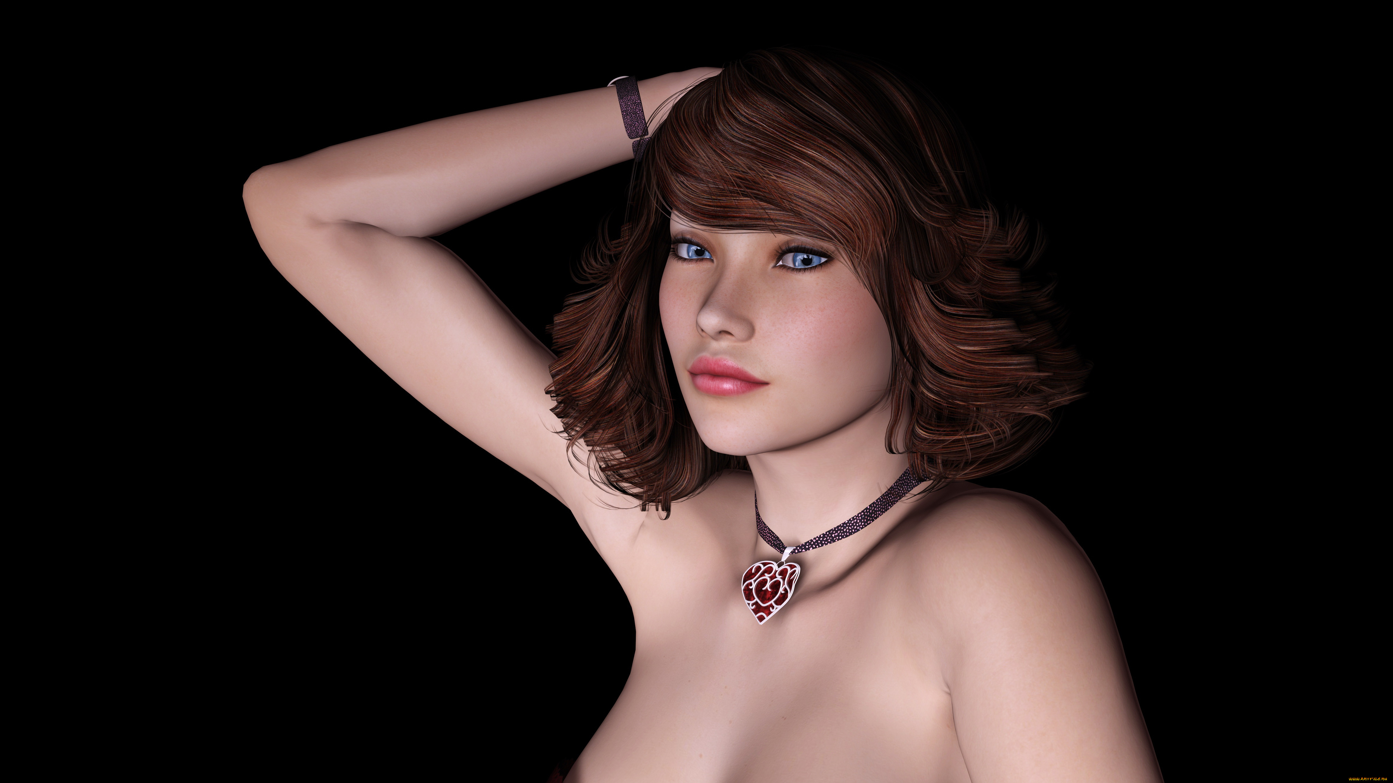 3д, графика, портрет, , portraits, девушка, рыжая, фон, взгляд