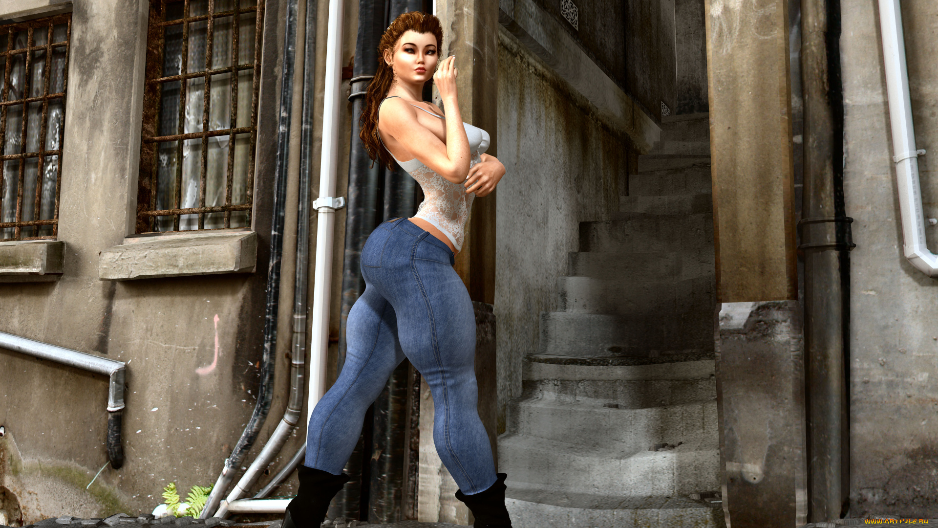 3д, графика, люди, , people, девушка, взгляд, фон