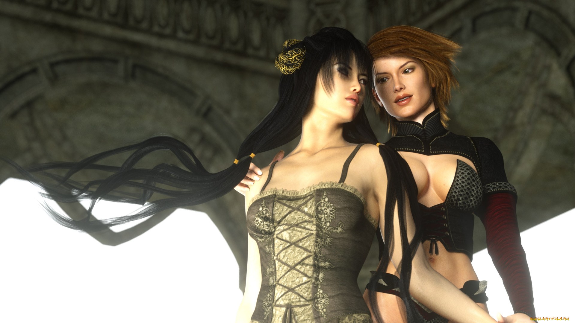 3д, графика, люди, , people, девушки, взгляд, фон