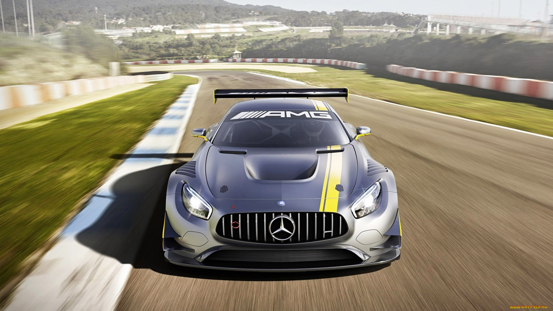 автомобили, mercedes-benz, серебристый, мерседес, скорость, трасса, gt3, amg