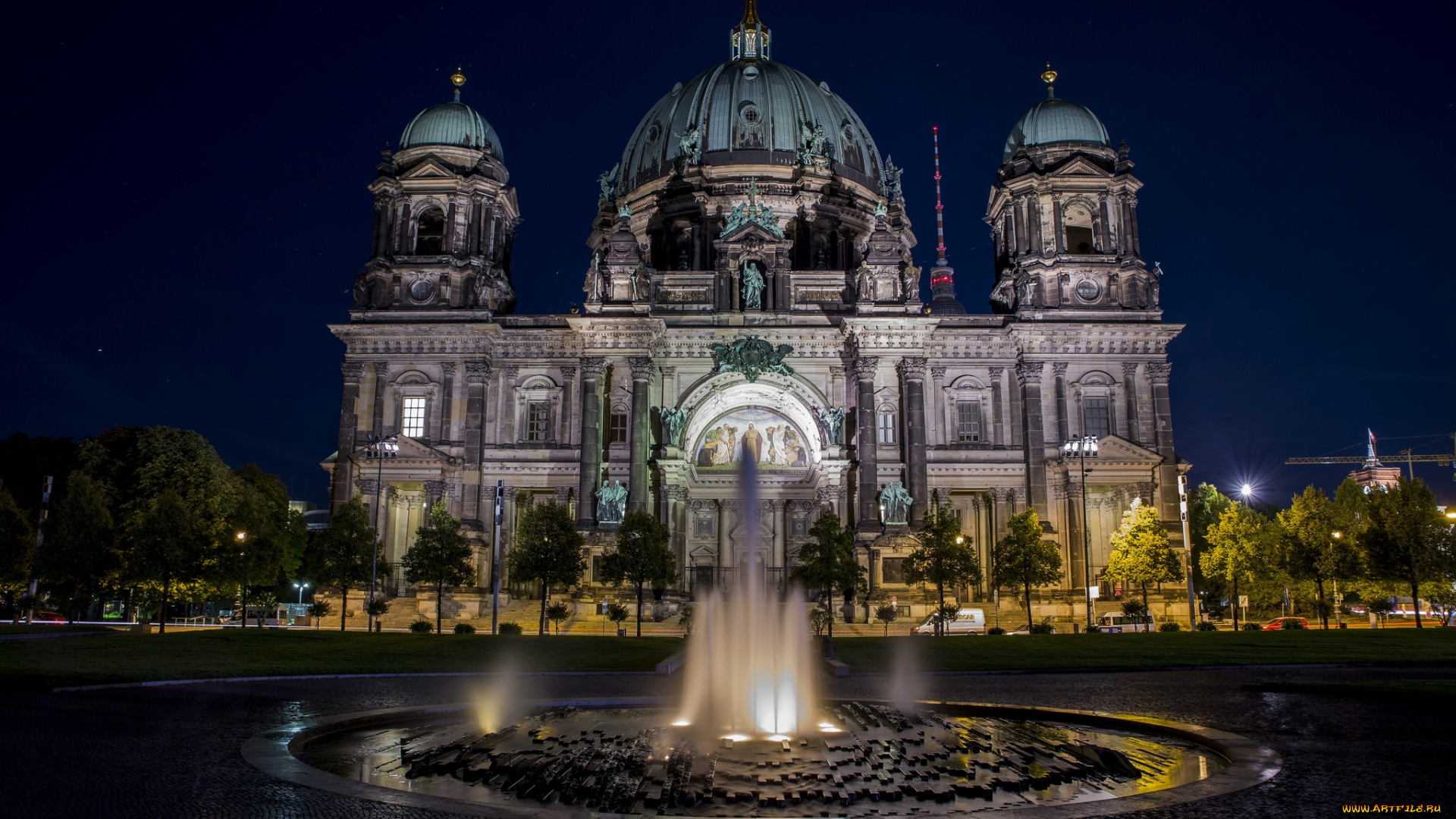 berliner, dom, города, берлин, , германия, дворец, площадь, ночь