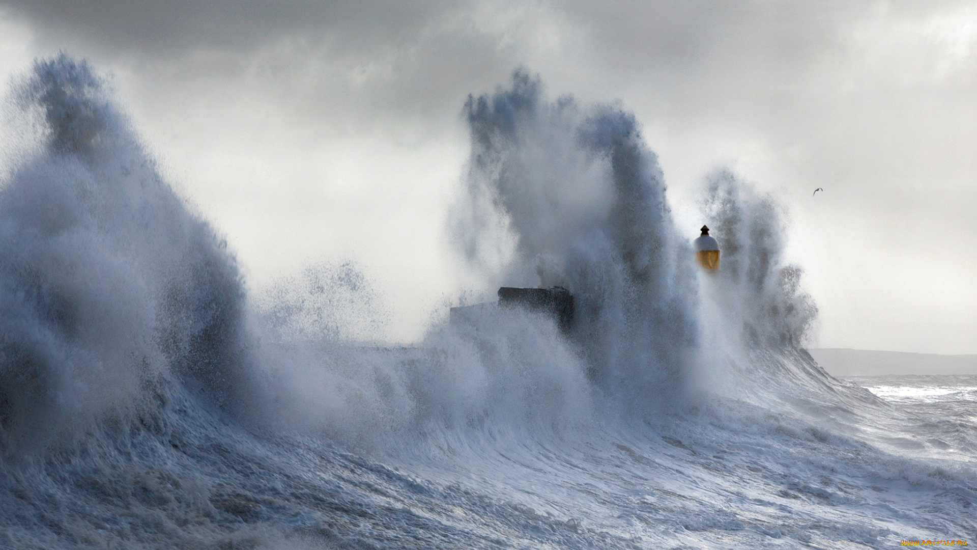 природа, стихия, маяк, шторм, море, тучи, небо