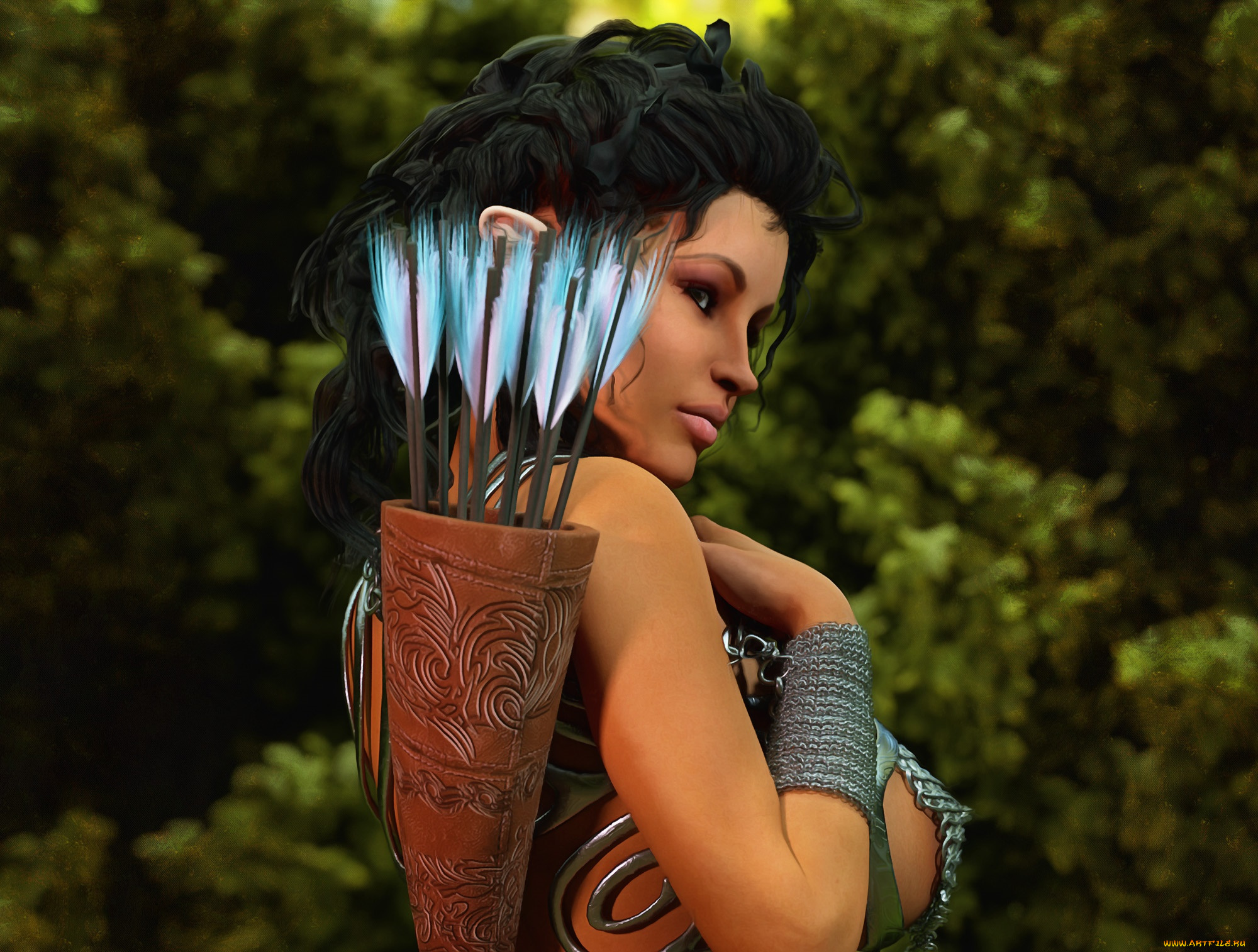 3д, графика, амазонки, , amazon, стрелы, фон, взгляд, девушка