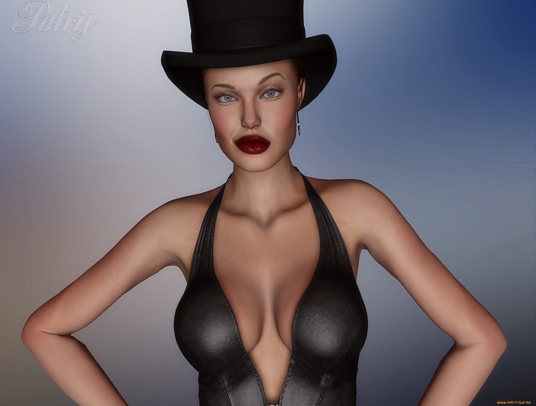 3д, графика, люди, , people, девушка, взгляд, фон, шляпа