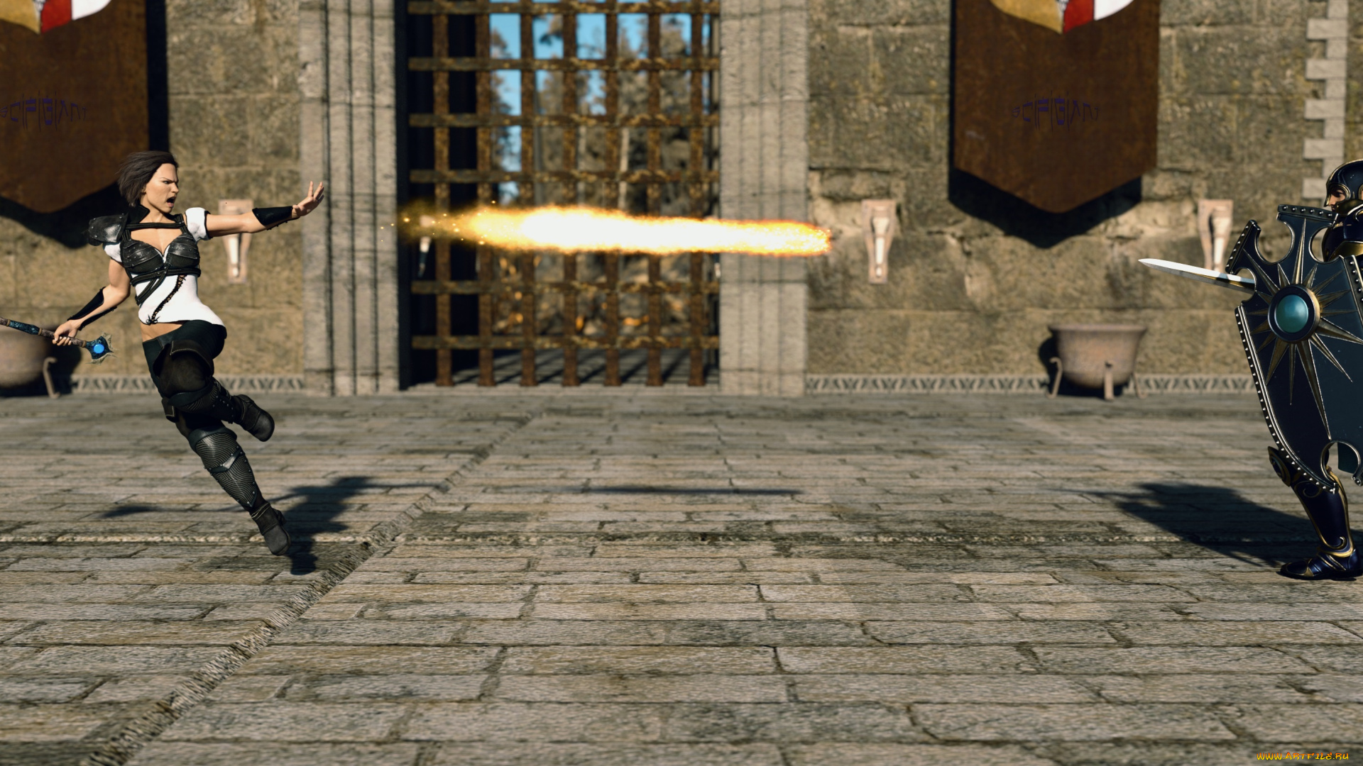 3д, графика, фантазия, , fantasy, девушки, взгляд, фон, оружие