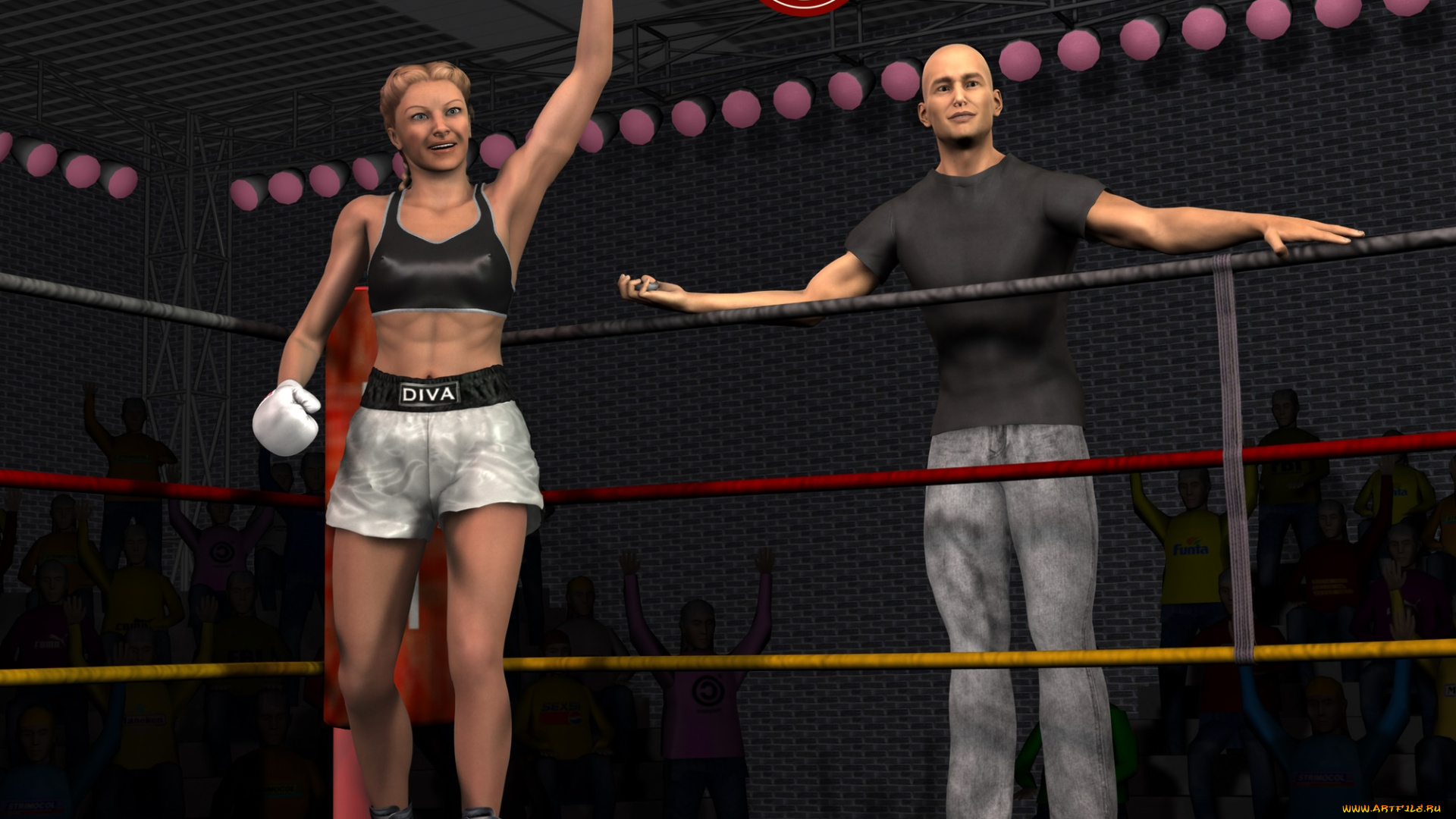 3д, графика, спорт, , sport, победа, девушка, ринг, фон, взгляд