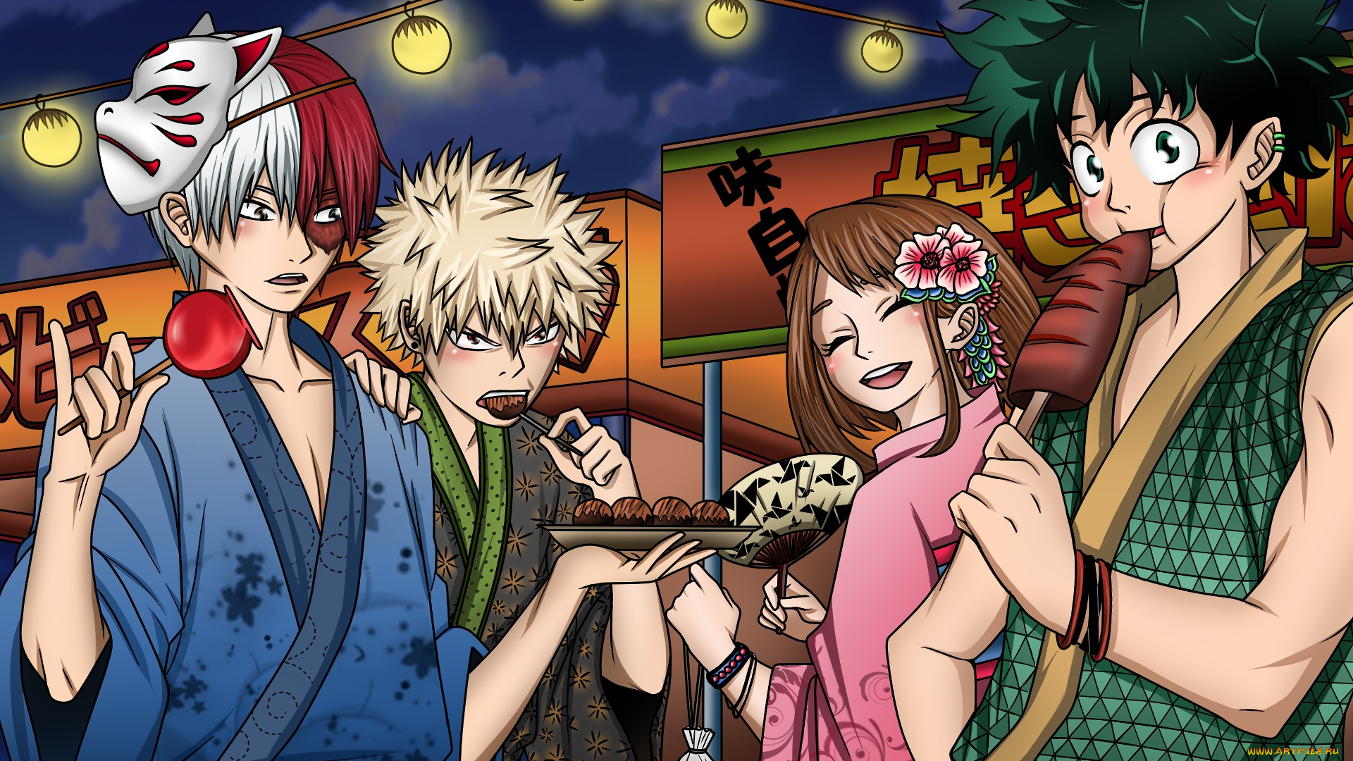 аниме, boku, no, hero, academia, девушки, взгляд, фон