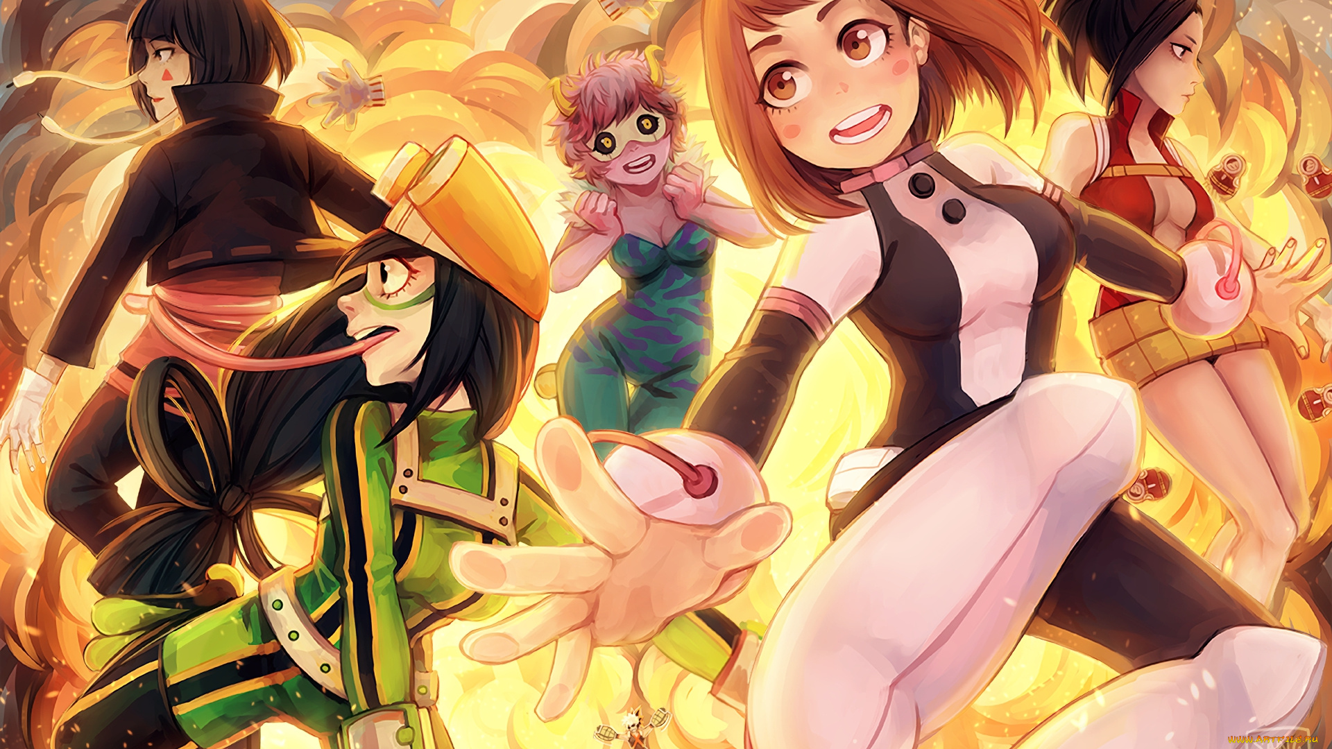 аниме, boku, no, hero, academia, девушки, взгляд, фон