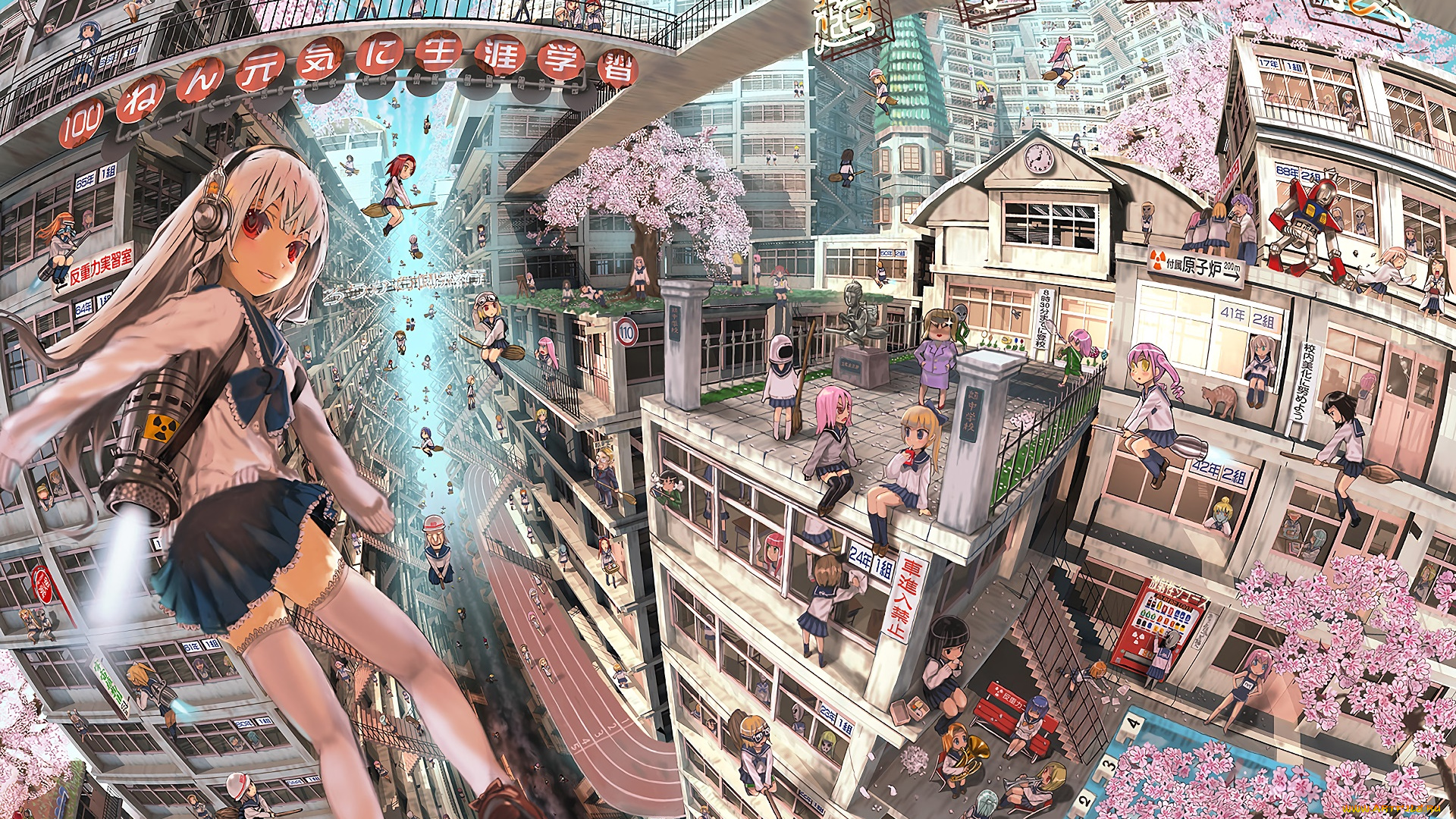 аниме, город, , улицы, , здания, фон, взгляд, девушка