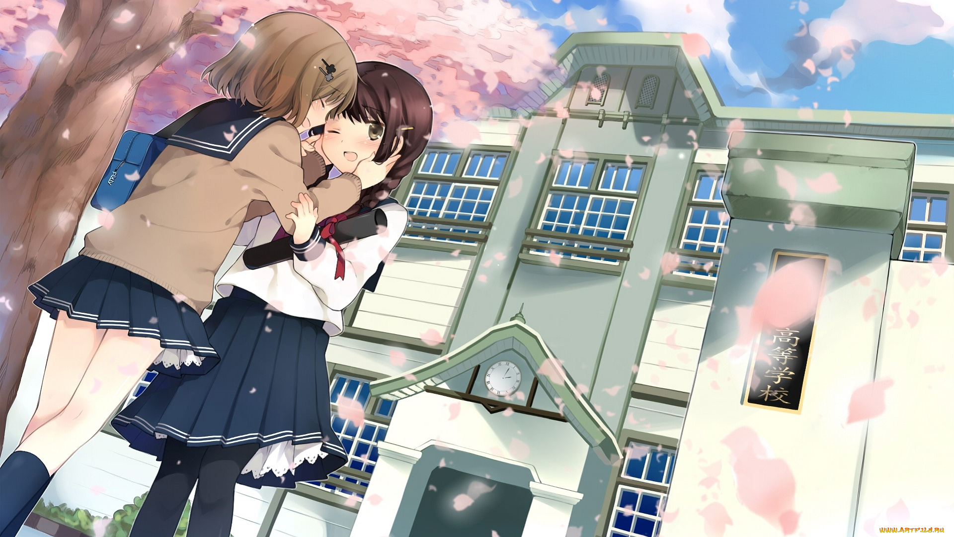 аниме, город, , улицы, , здания, фон, взгляд, девушки