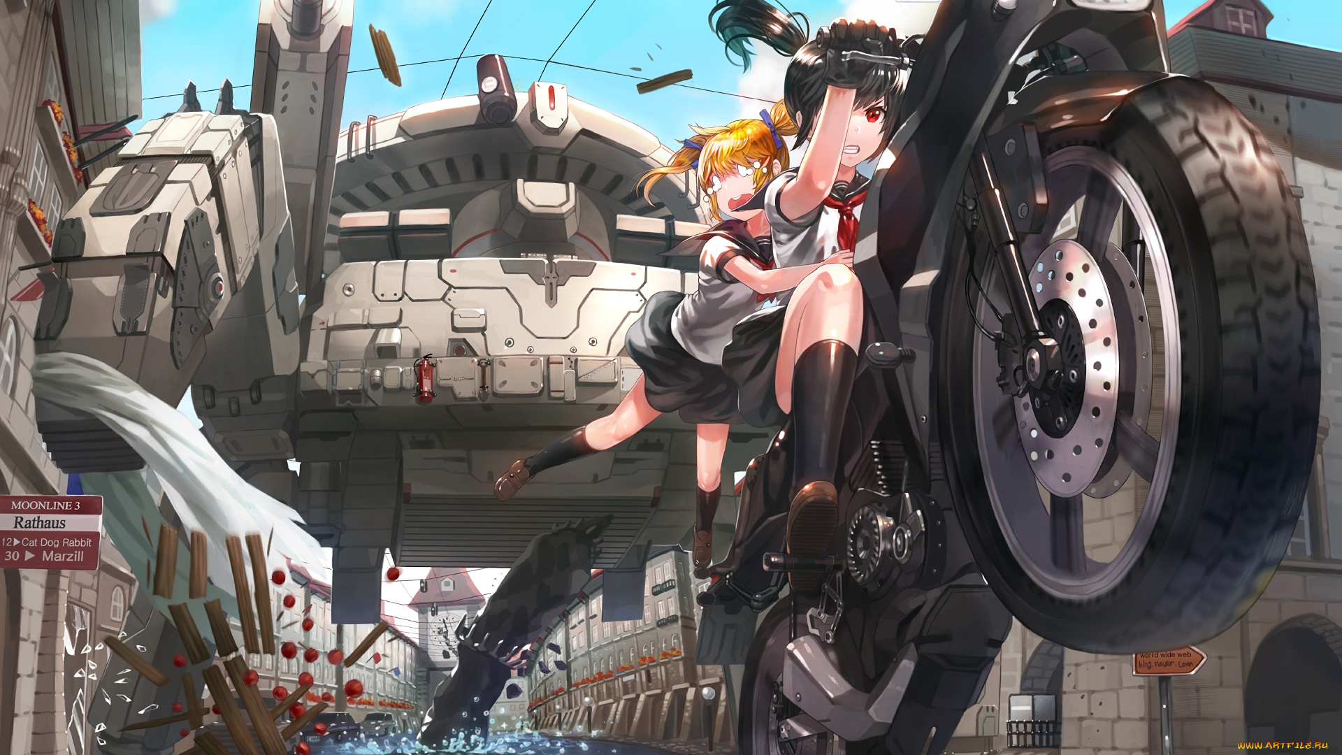 аниме, оружие, , техника, , технологии, девушки, взгляд, фон