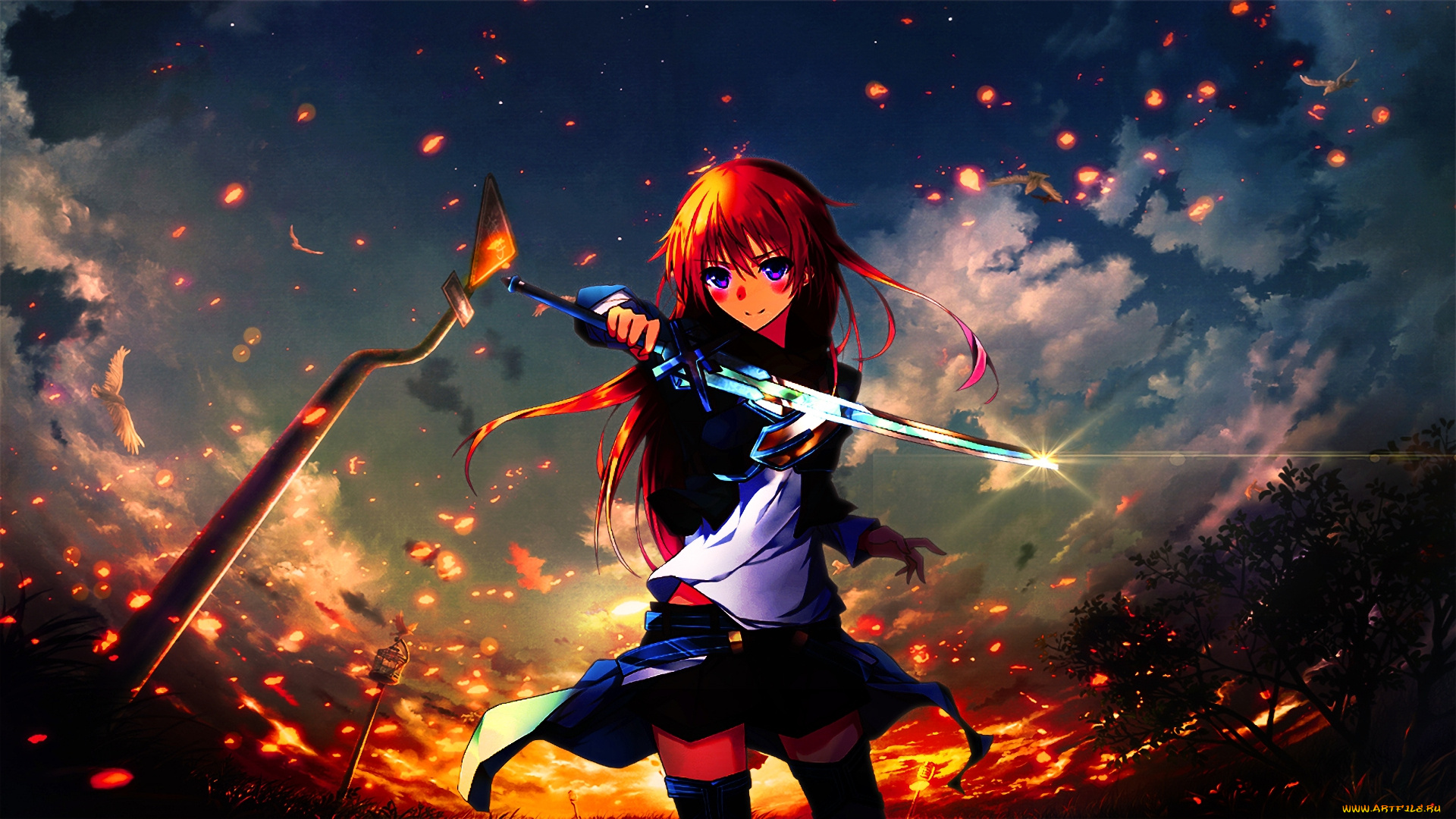 аниме, оружие, , техника, , технологии, фон, взгляд, девушка