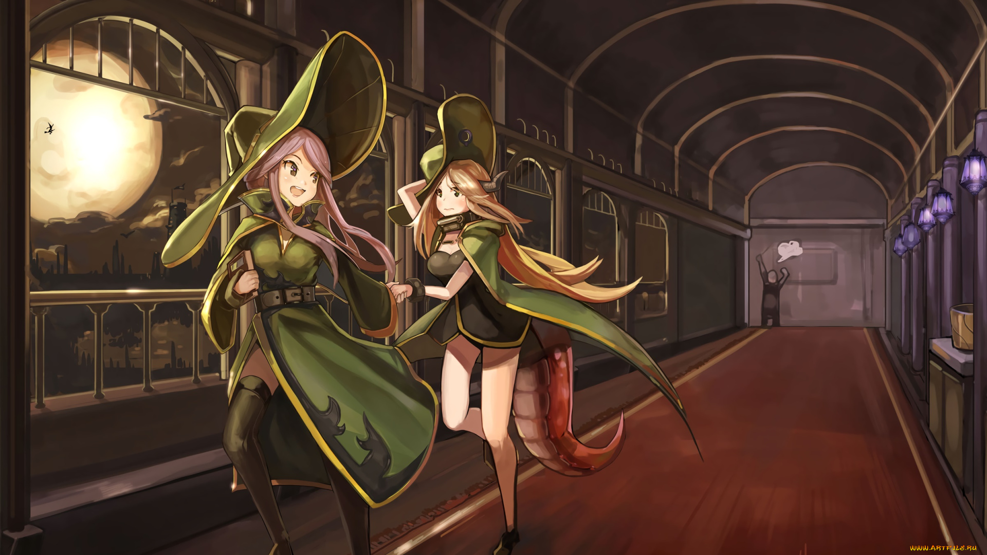 аниме, животные, , существа, девушки, взгляд, фон