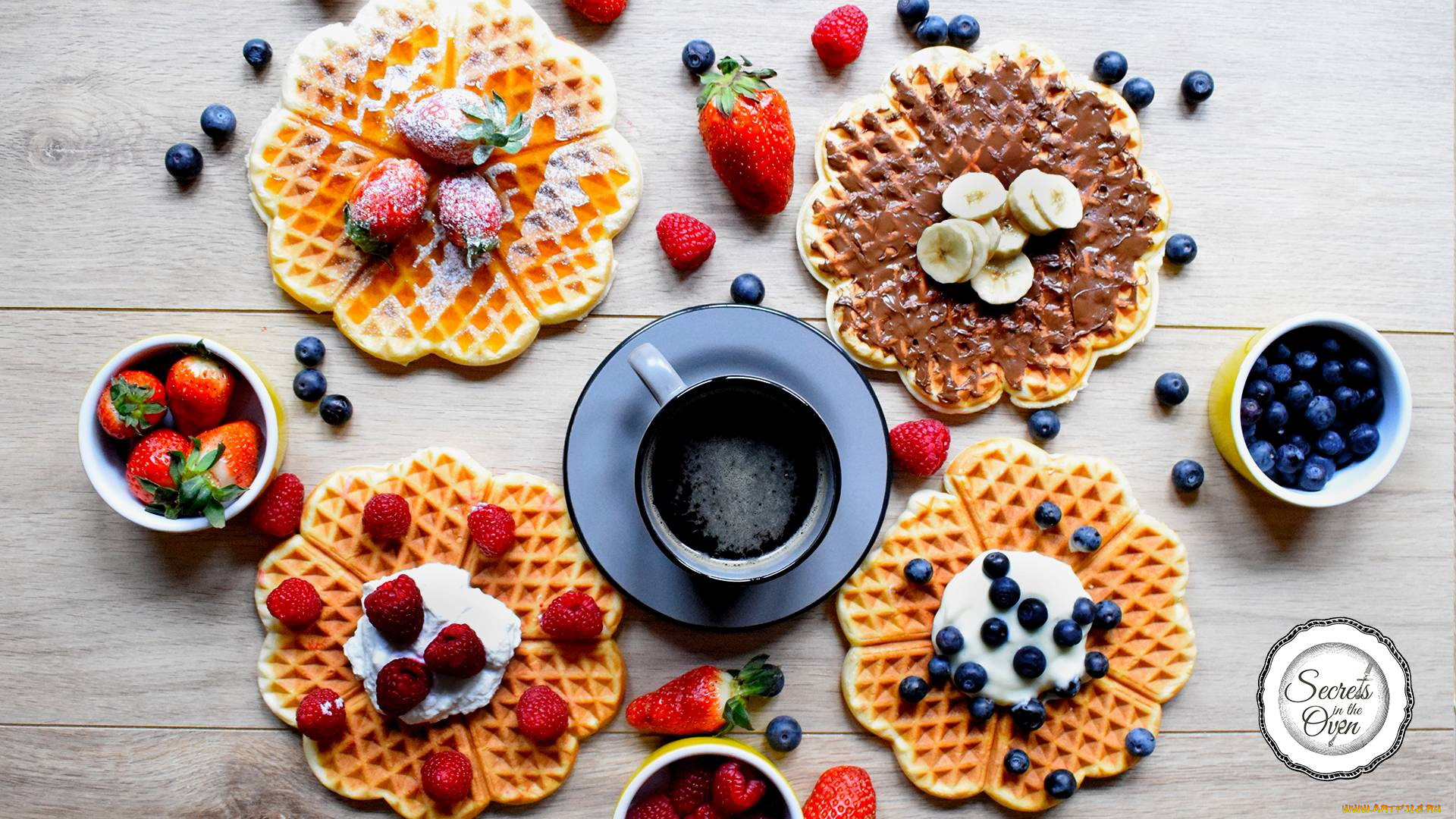 еда, блины, , оладьи, ягоды, вафли, клубника, малина, черника