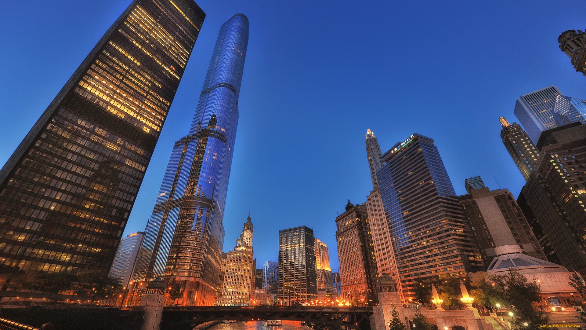 города, Чикаго, , сша, ночные, огни, зданий, Чикаго