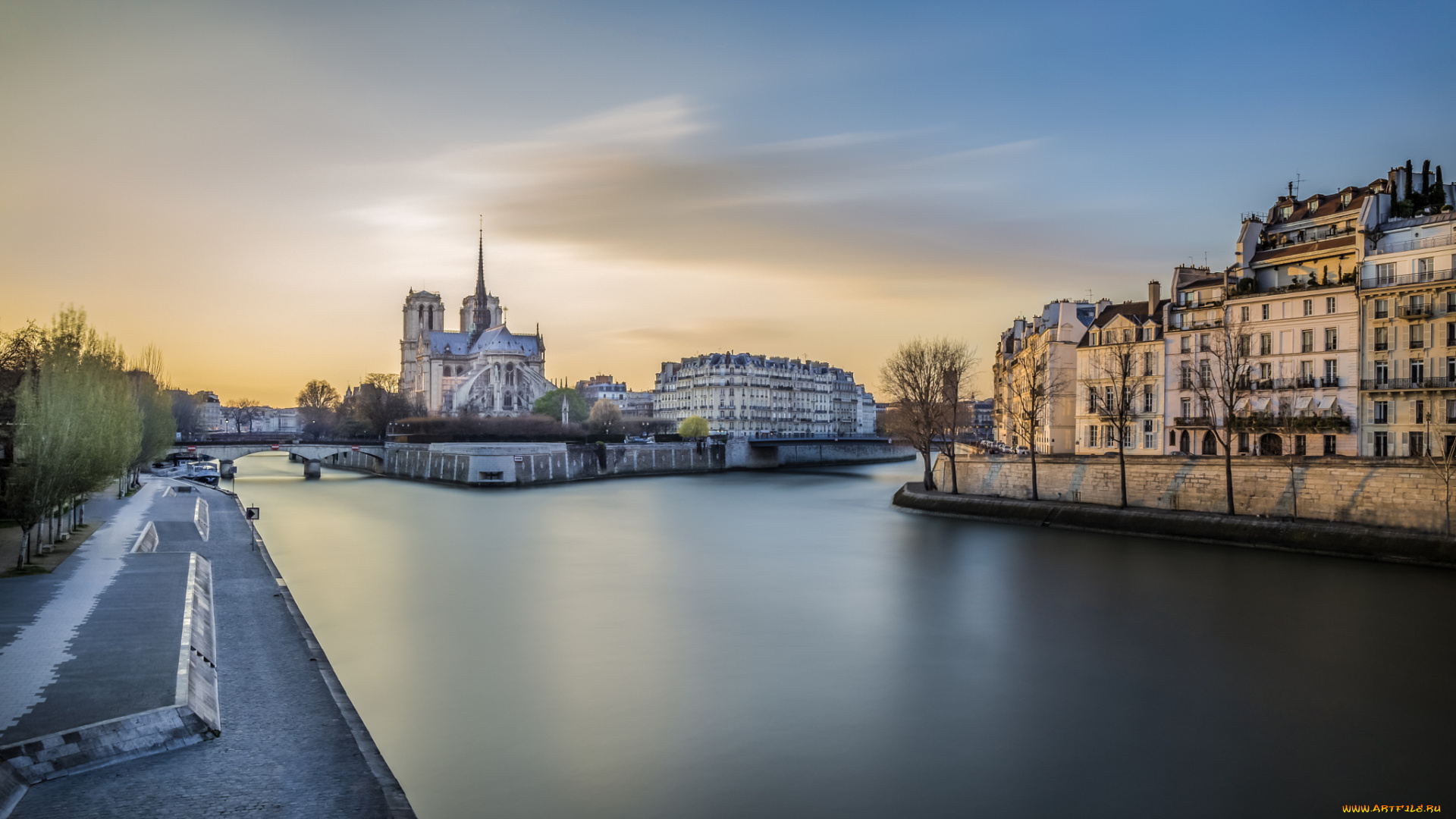 города, париж, , франция, сена, собор, парижской, богоматери, река, нотр-дам, де, пари, париж, закат