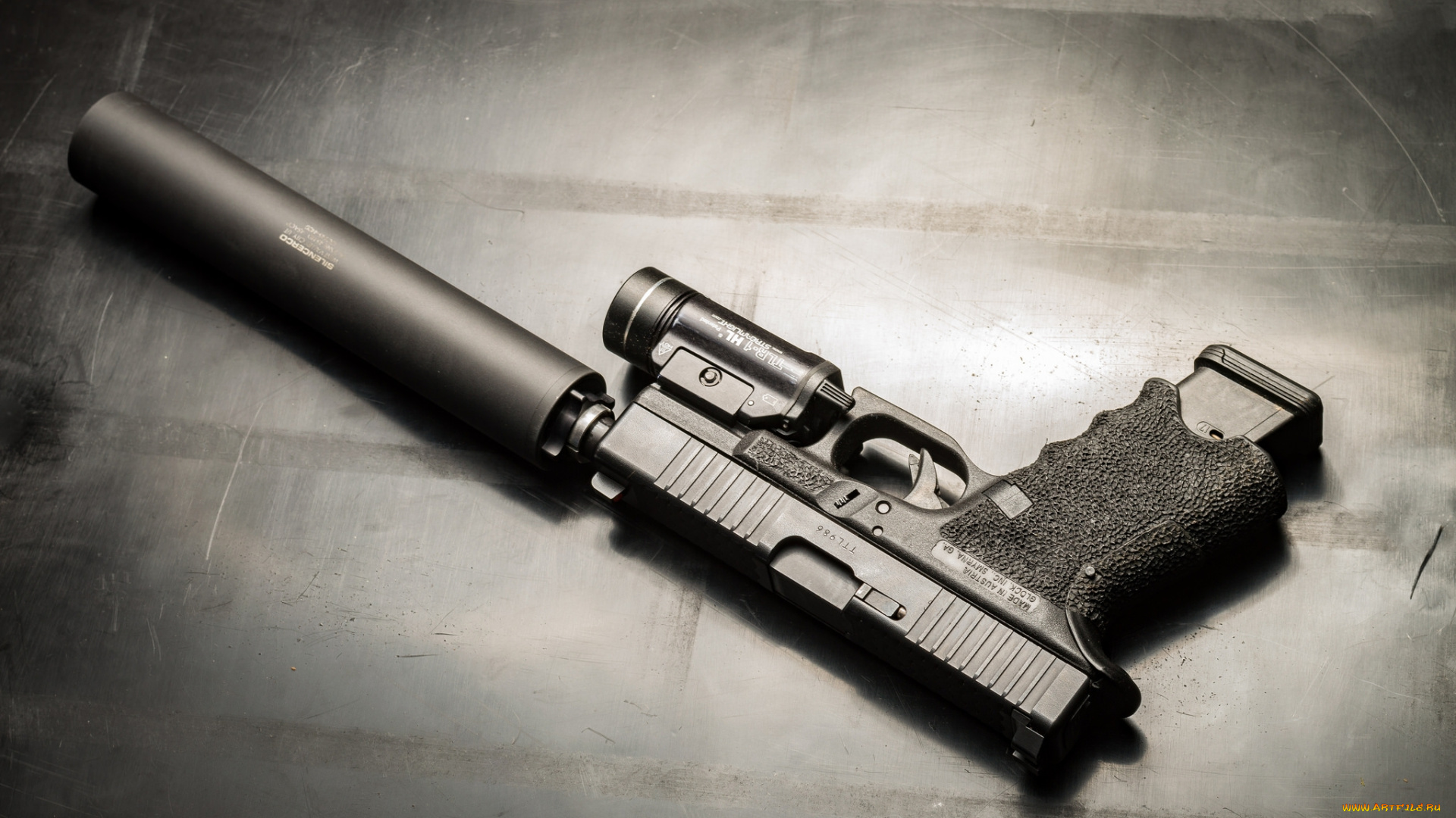 оружие, пистолеты, с, глушителемглушители, ствол