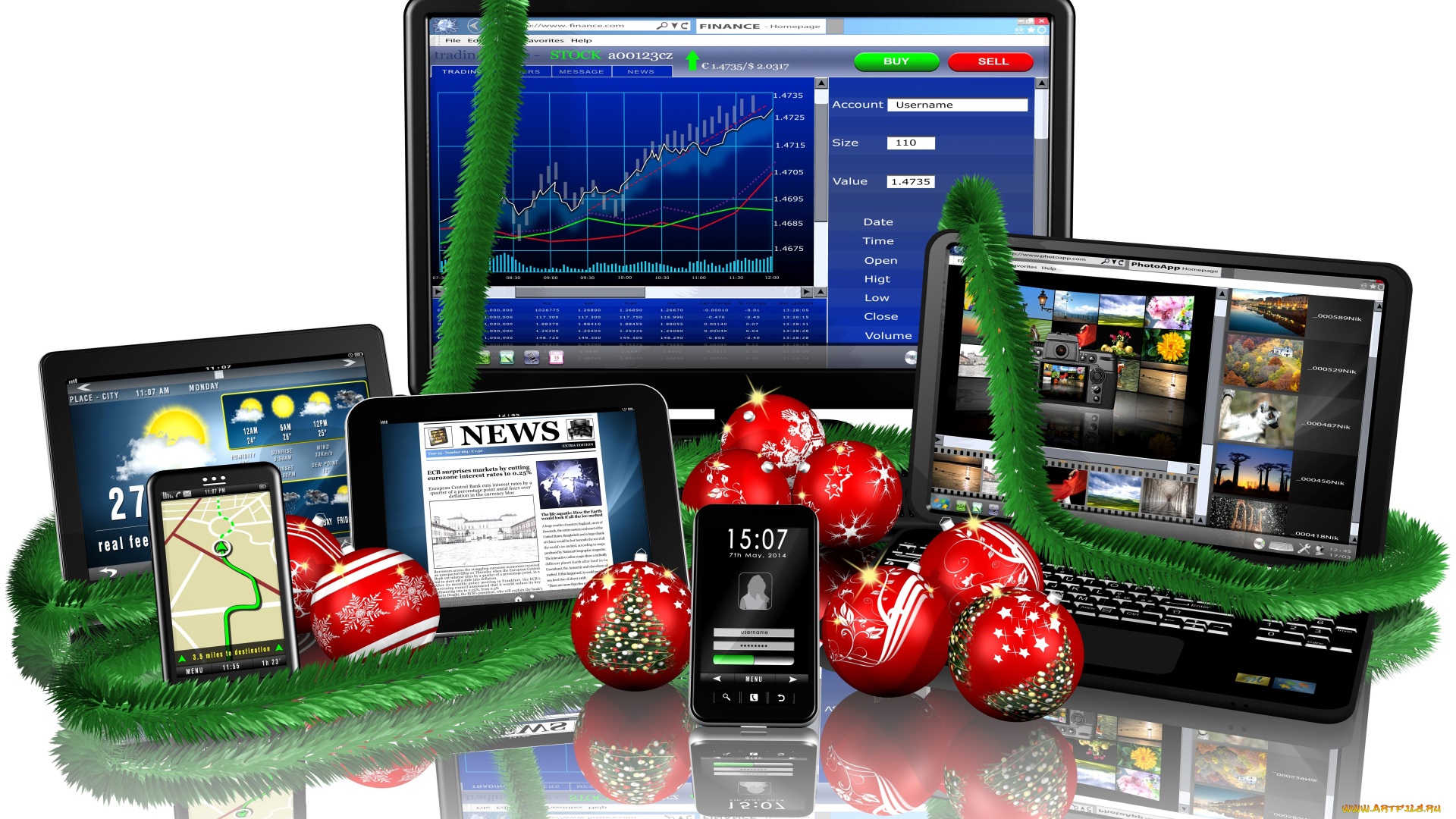 праздничные, 3д, графика, , новый, год, украшения, мониторы