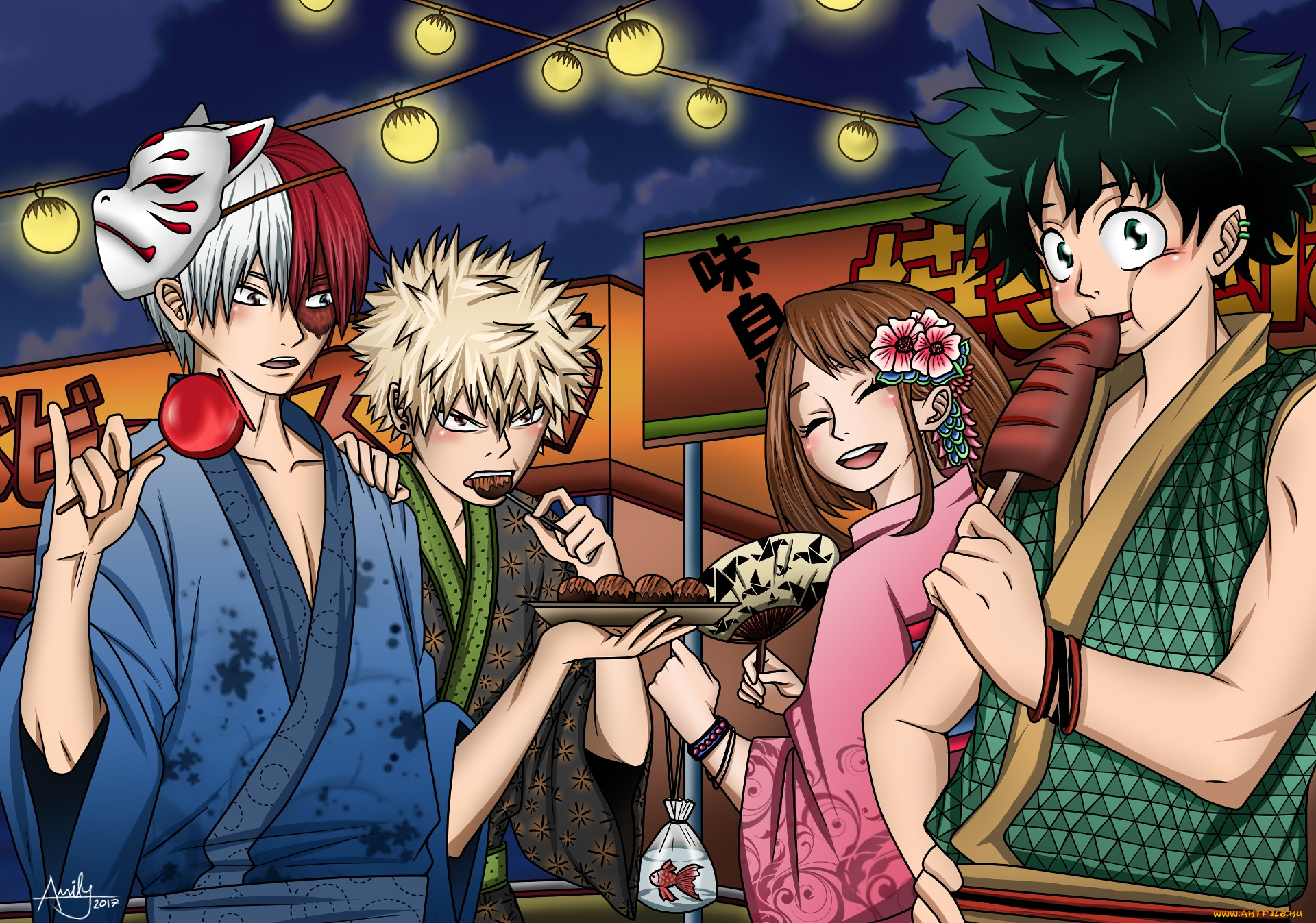 аниме, boku, no, hero, academia, девушки, взгляд, фон