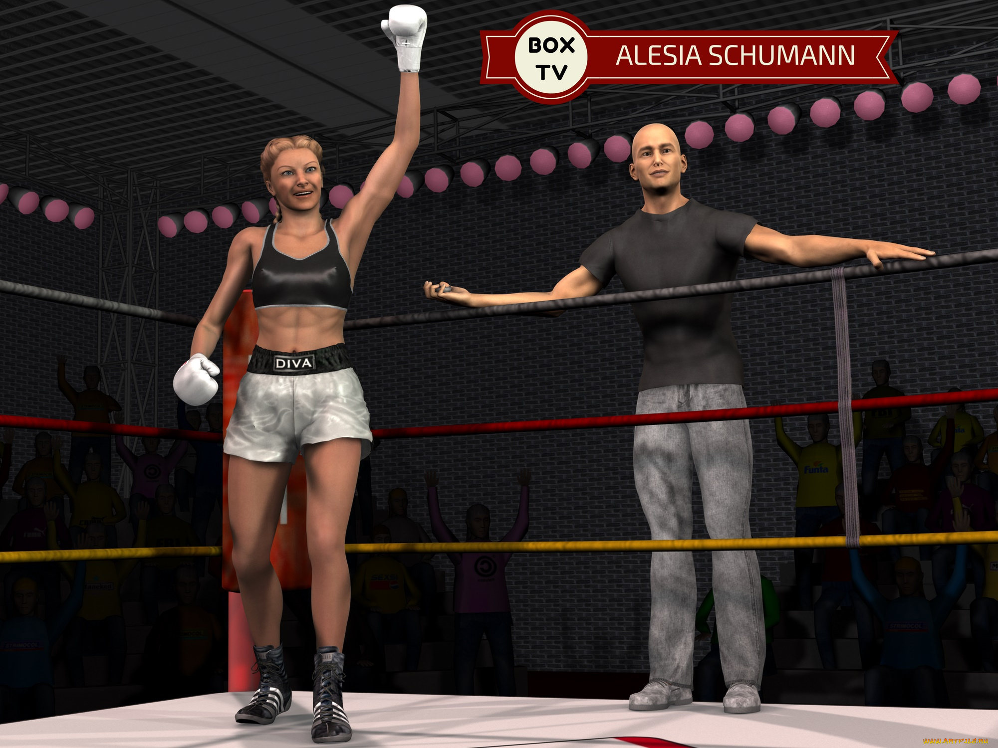 3д, графика, спорт, , sport, победа, девушка, ринг, фон, взгляд