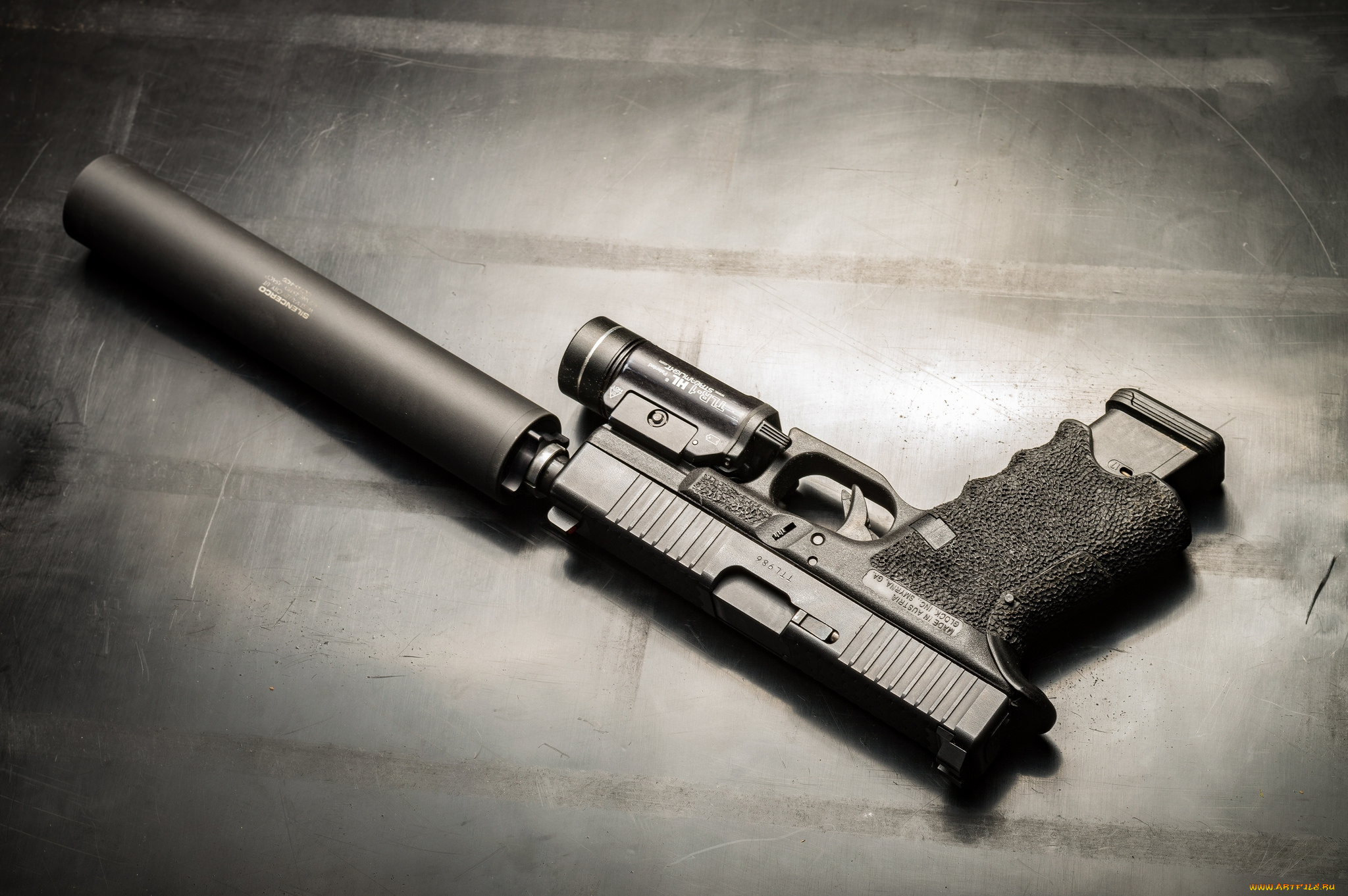 оружие, пистолеты, с, глушителемглушители, ствол