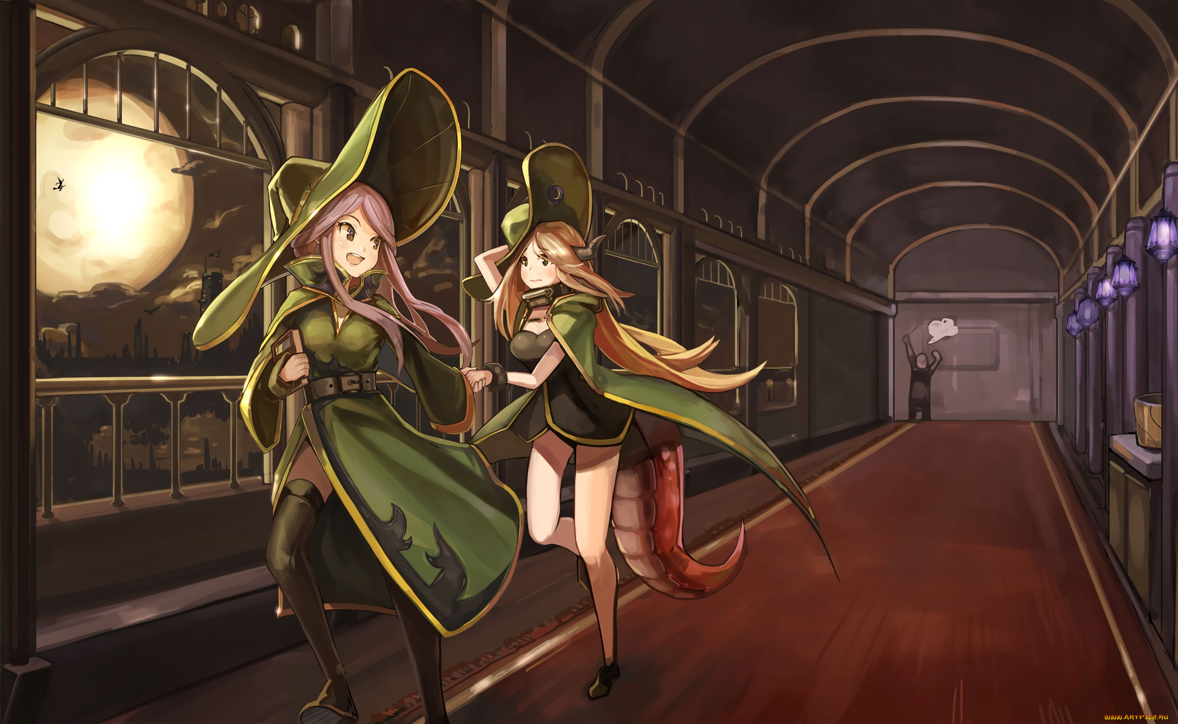 аниме, животные, , существа, девушки, взгляд, фон