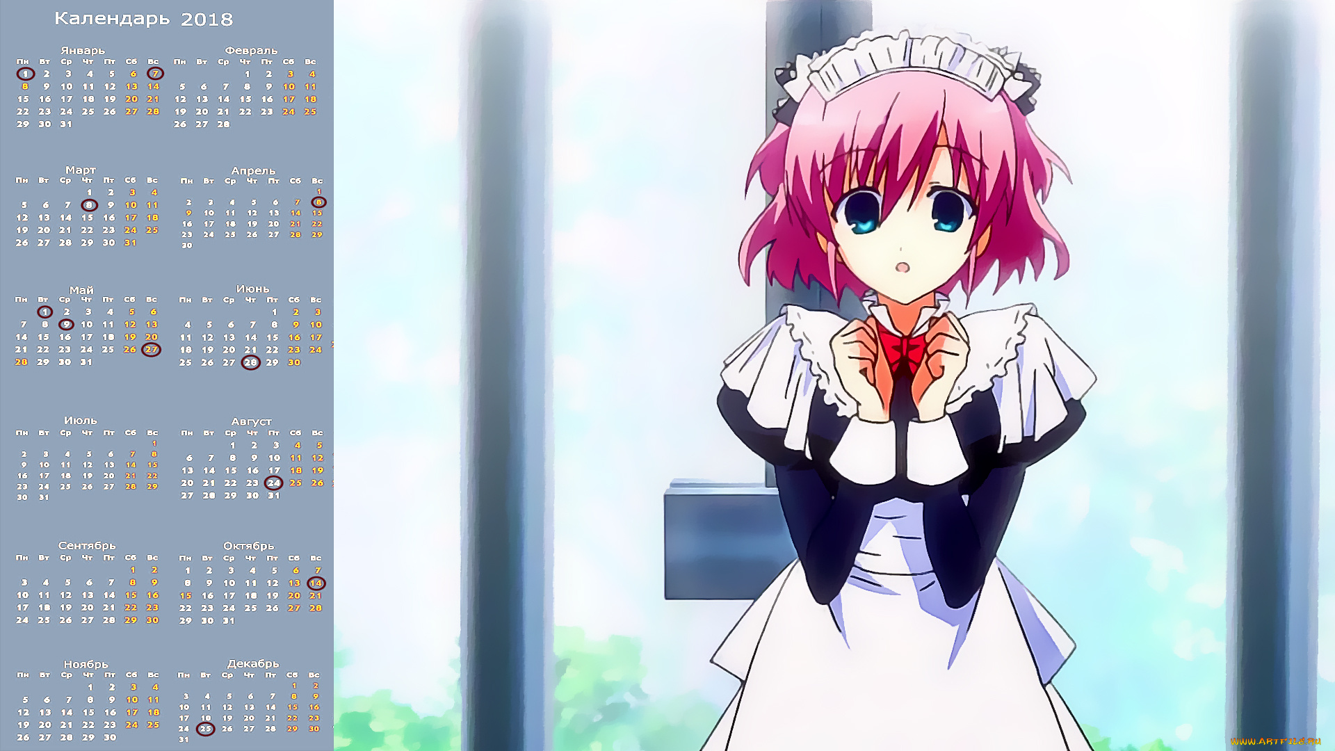календари, аниме, взгляд, девушка
