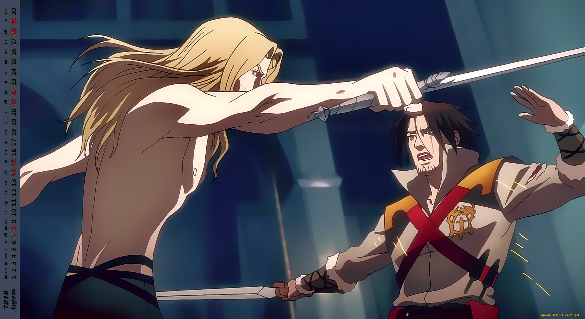 календари, аниме, оружие, мужчина, вампир, сражение