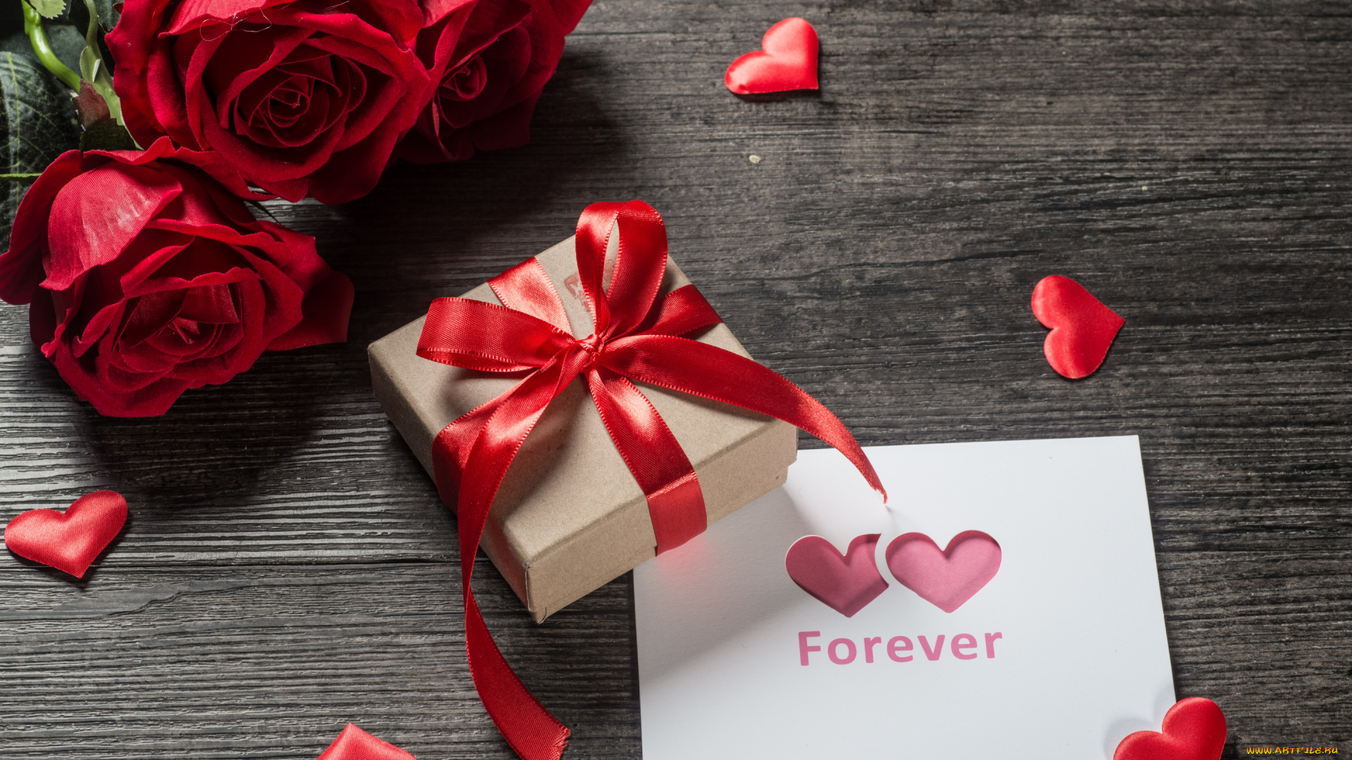 праздничные, подарки, и, коробочки, красные, сердце, розы, подарок, букет